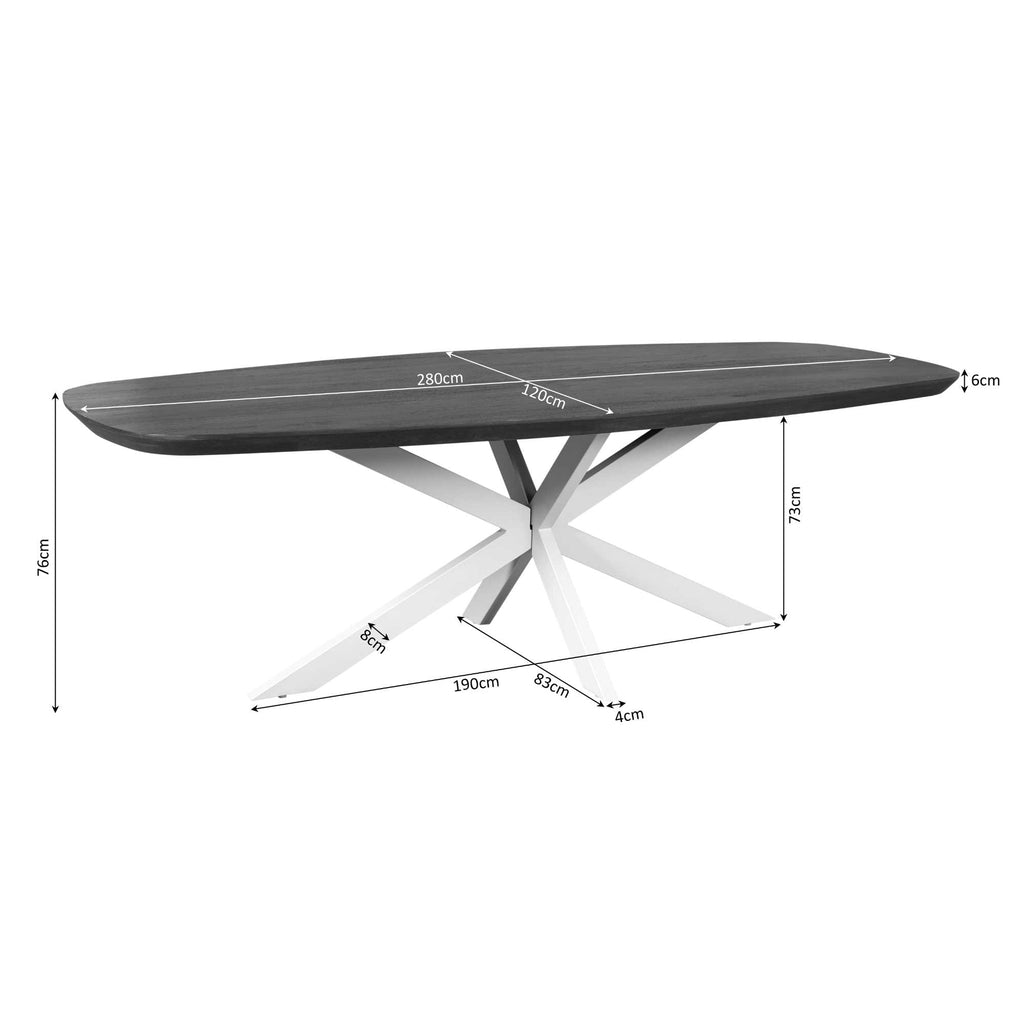 Esstisch Mandy Braun – Dänische ovale Tischplatte, 280 x 120 x 76 cm