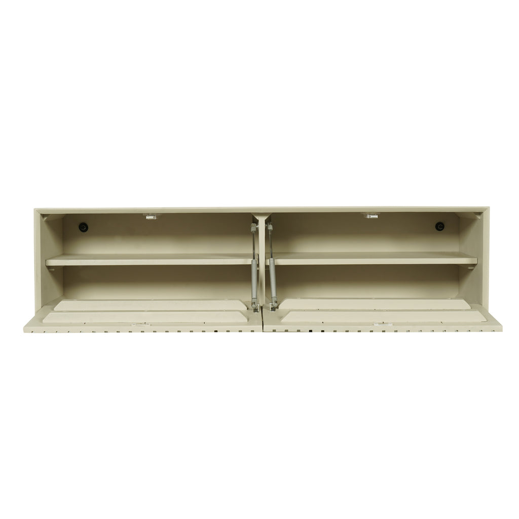 Schwebendes TV-Board Mandy Sand – Mangoholz mit Lattenmuster, 120 x 35 x 30 cm, modernes Design & luftige Eleganz fürs Wohnzimmer
