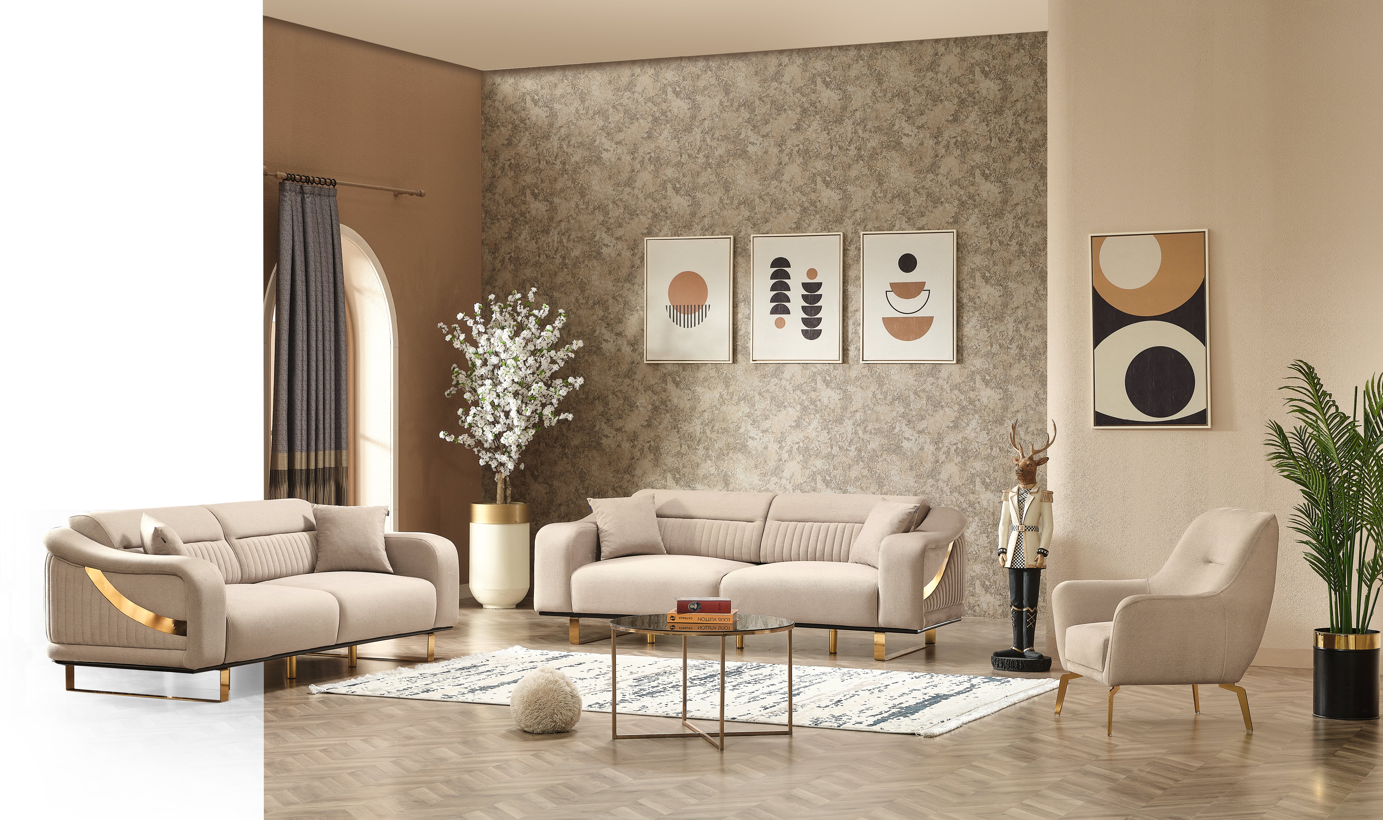 Neapel Sofa Handarbeit Massivholz Hochwertiger Stoff