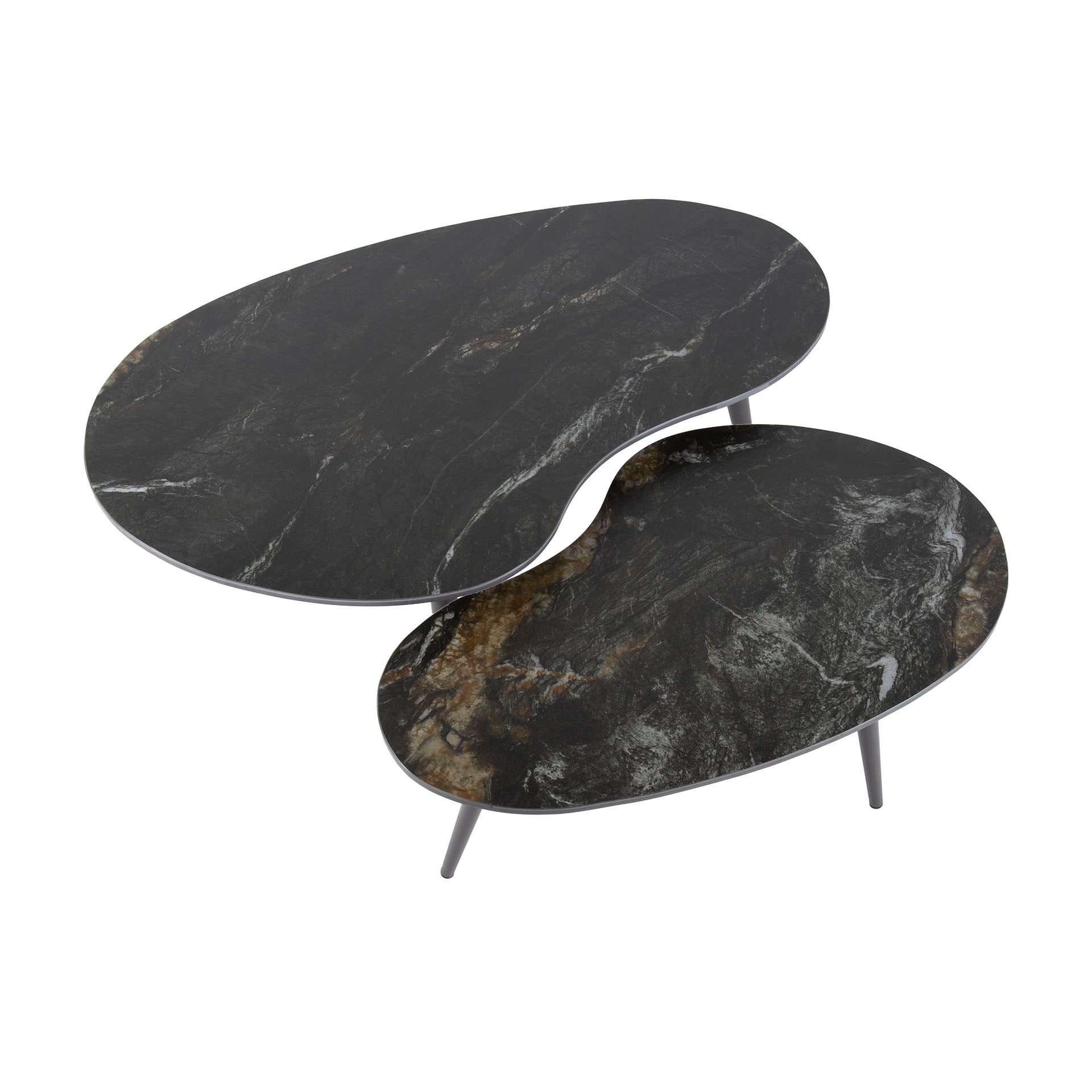 Couchtisch-Set Lonato – 2 Tische in Nierenform mit Steinoptik & Stahlgestell, 91 x 55 x 40 cm, modernes Wohnzimmerset