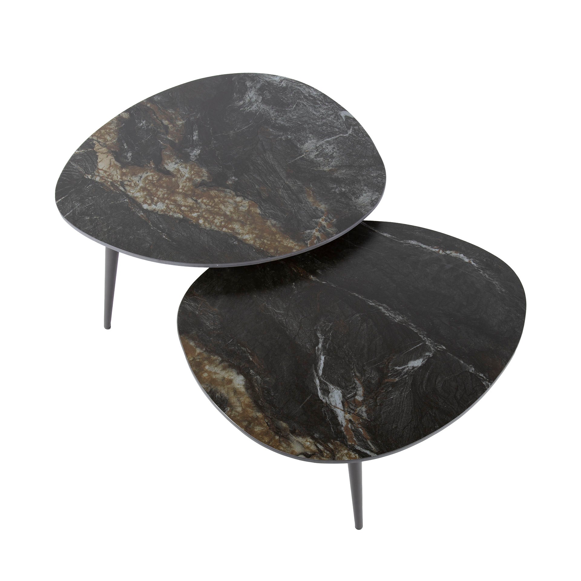 Couchtisch-Set Lonato – 2 Tische in organischer Form mit Steinoptik & Stahlgestell, 70 x 58 x 40 cm, modernes Wohnzimmerset