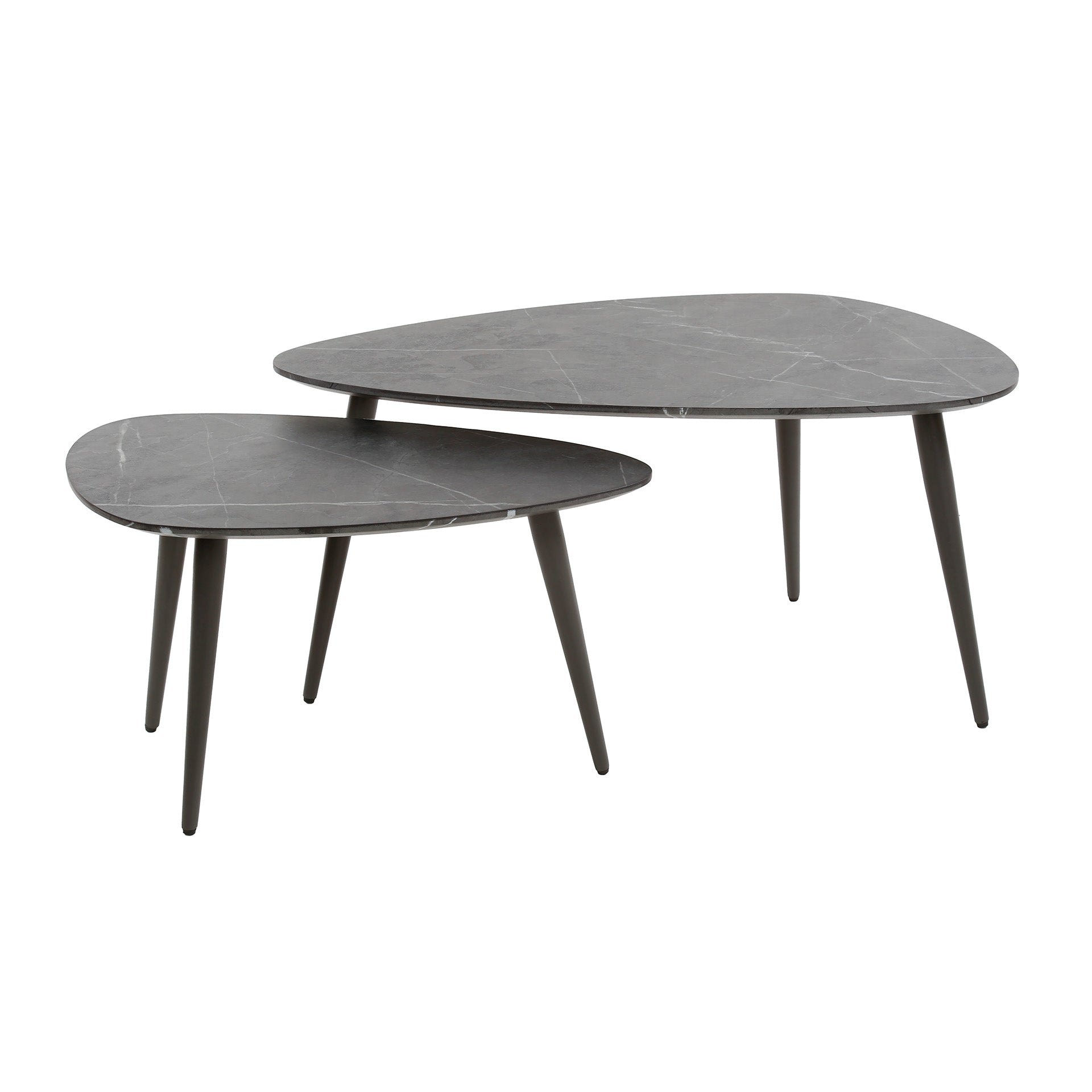 Couchtisch-Set Arezzo – 2 Tische in organischer Birnenform mit Keramikoptik & Stahlgestell, 80 x 44 x 40 cm, modernes Wohnzimmerset
