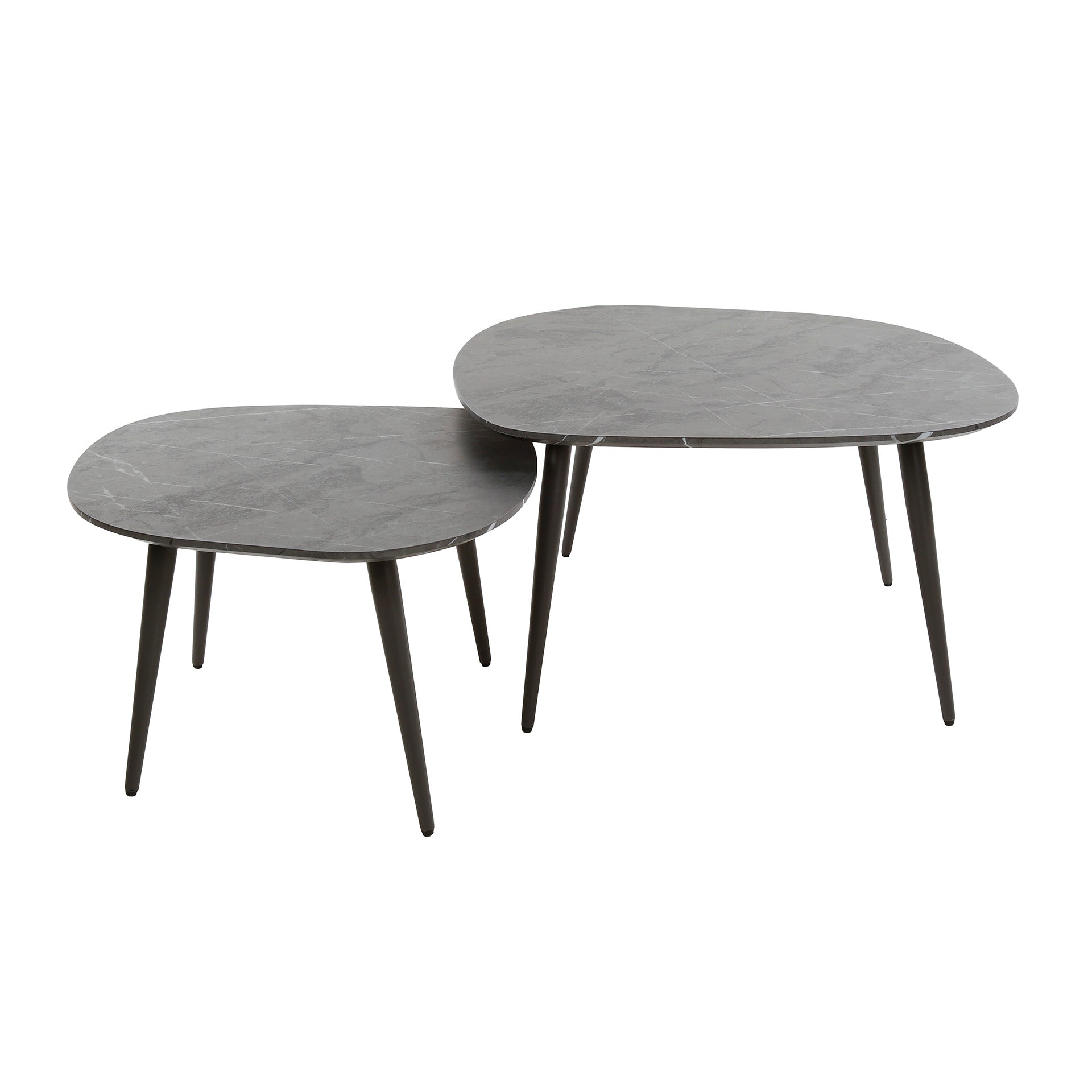 Couchtisch-Set Ravello – 2 Tische in organischer Form mit Keramikoptik & Stahlgestell, 85 x 79 x 40 cm, modernes Wohnzimmerset