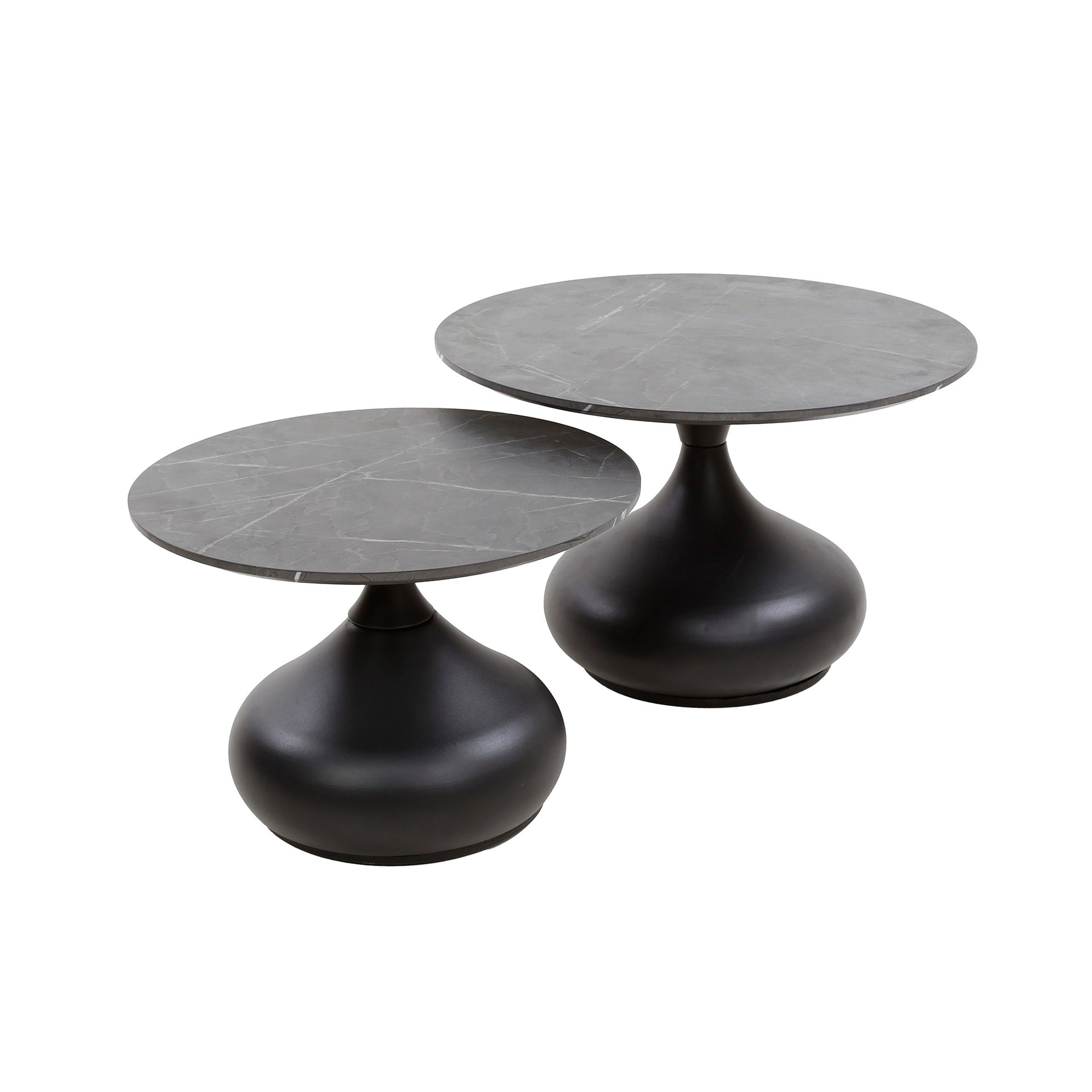 Couchtisch-Set Livorno – 2 Tische in Tropfenform mit Keramikoptik & Metallfuß, Ø60 x 40 cm, modern & zeitlos