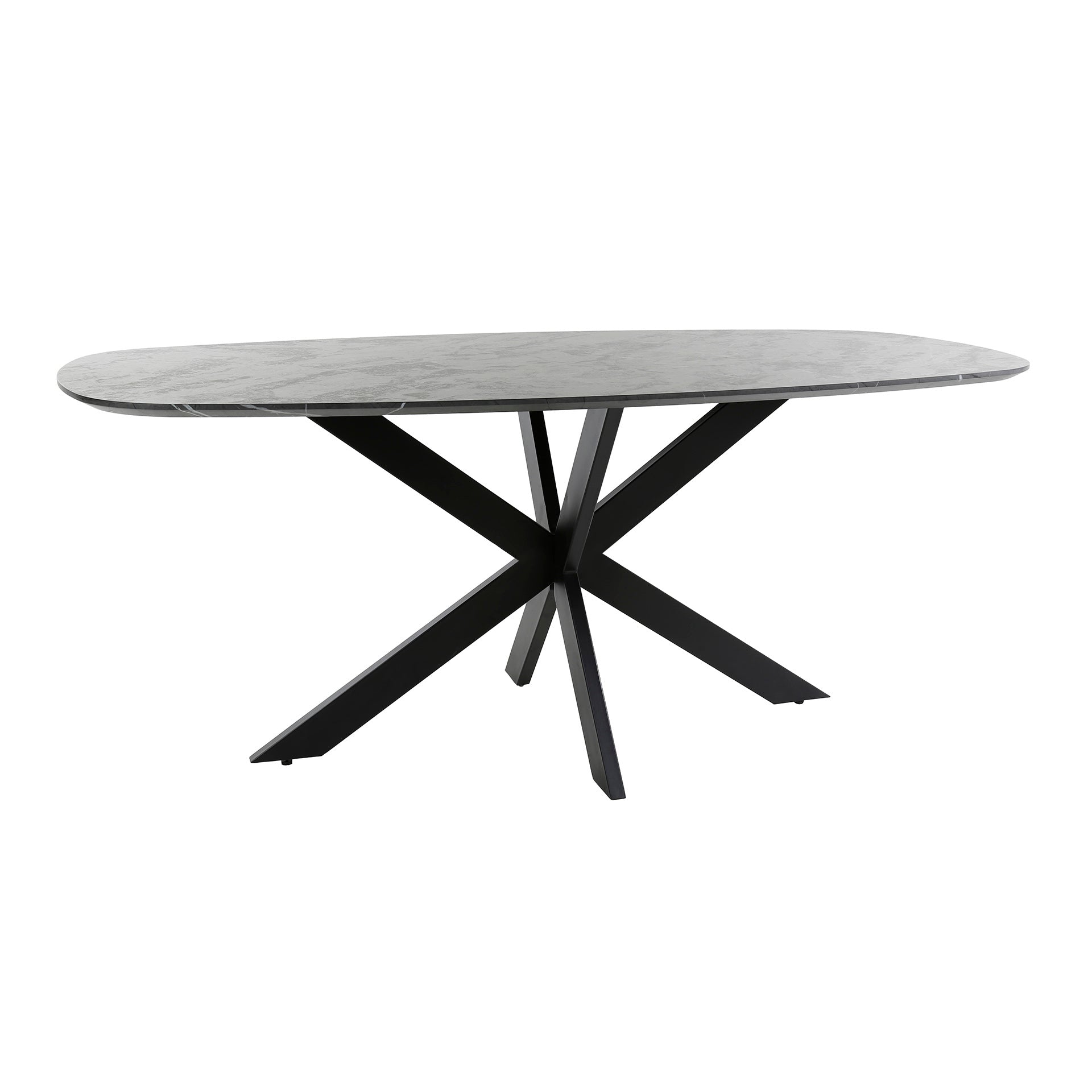 Esstisch Taviano Oval – Melamin-Tischplatte in Keramikoptik mit Spinnen-Gestell aus Stahl, 180 x 90 x 77 cm, moderner Esszimmertisch