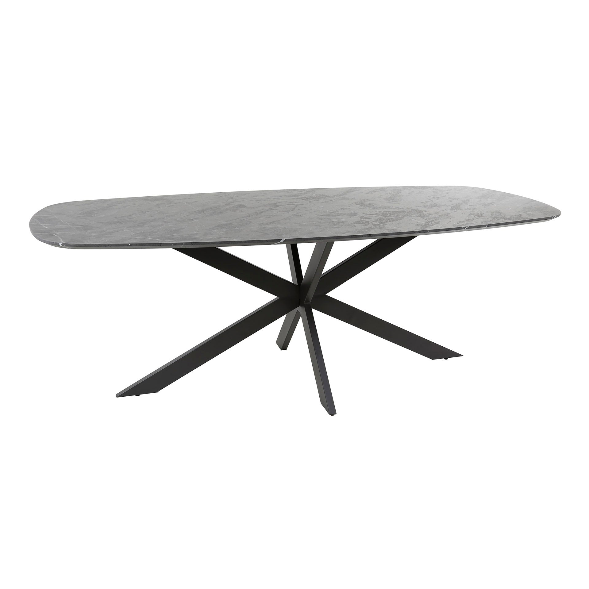 Esstisch Taviano Oval – Melamin-Tischplatte in Keramikoptik mit Spinnen-Gestell aus Stahl, 215 x 105 x 77 cm, moderner Esszimmertisch