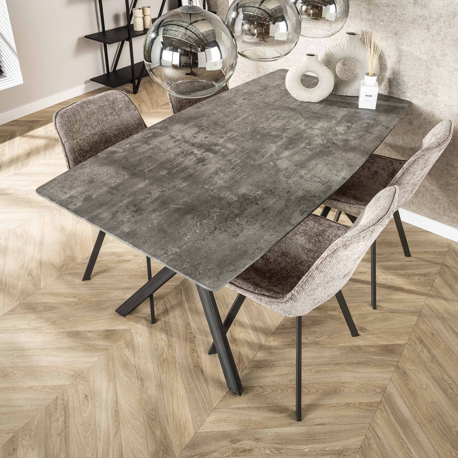 Esstisch Vareno Oval – MDF-Tischplatte in 3D-Eichen- oder Betonoptik mit Stahlgestell, 160 x 90 x 76 cm, moderner Esszimmertisch