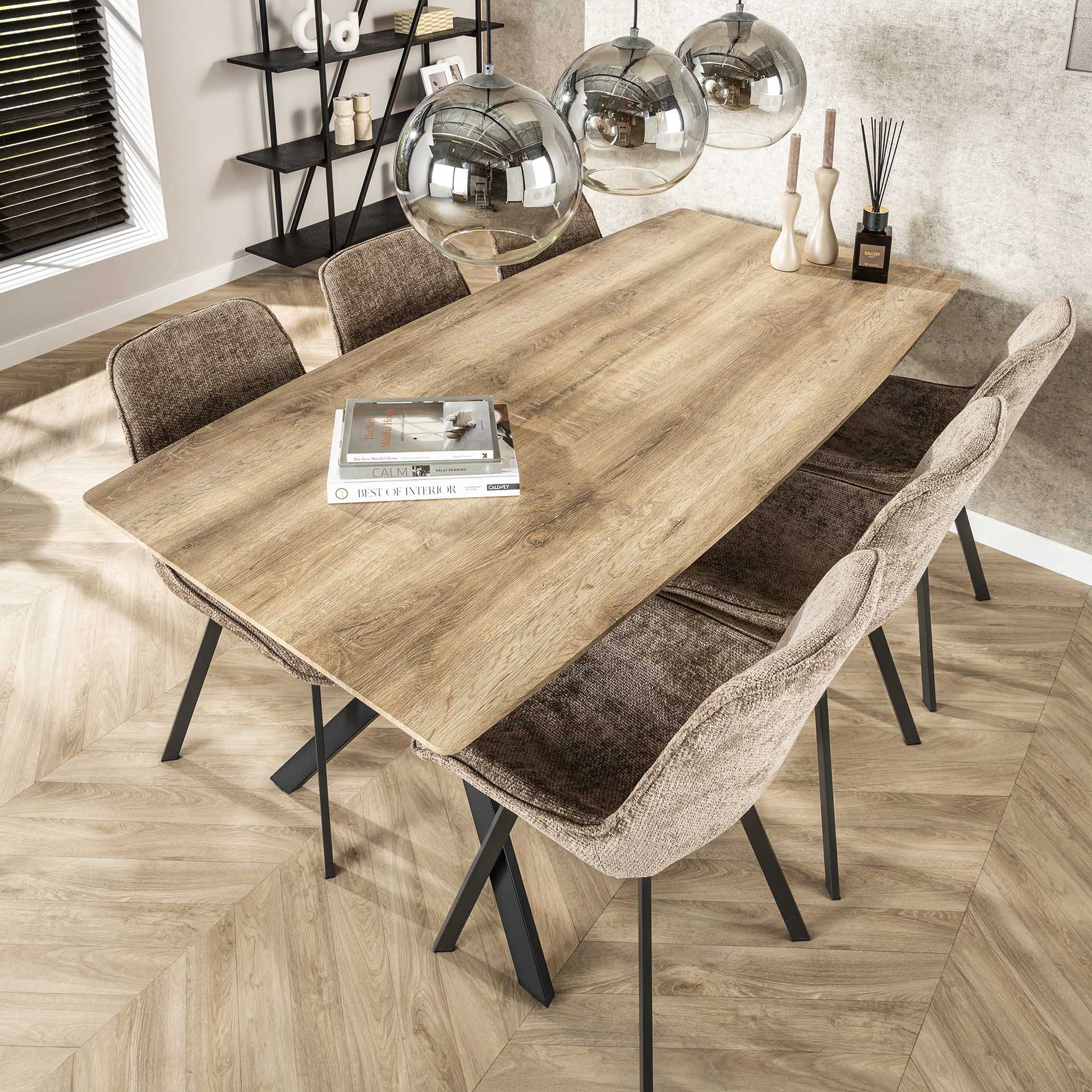 Esstisch Vareno Oval – MDF-Tischplatte in 3D-Eichen- oder Betonoptik mit Stahlgestell, 190 x 90 x 76 cm, moderner Esszimmertisch