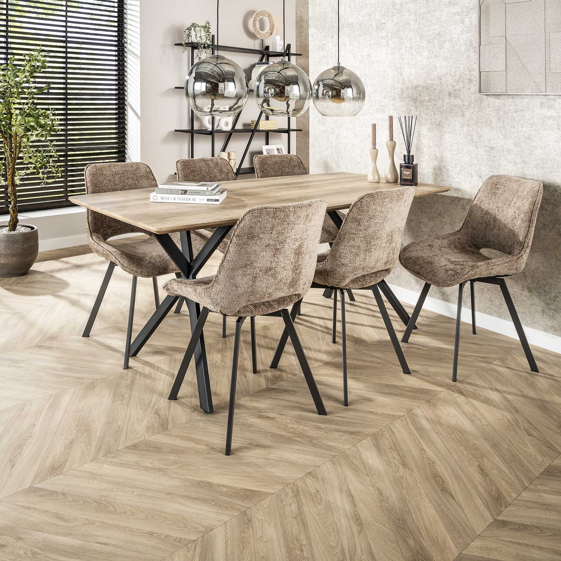 Esstisch Vareno Oval – MDF-Tischplatte in 3D-Eichen- oder Betonoptik mit Stahlgestell, 190 x 90 x 76 cm, moderner Esszimmertisch