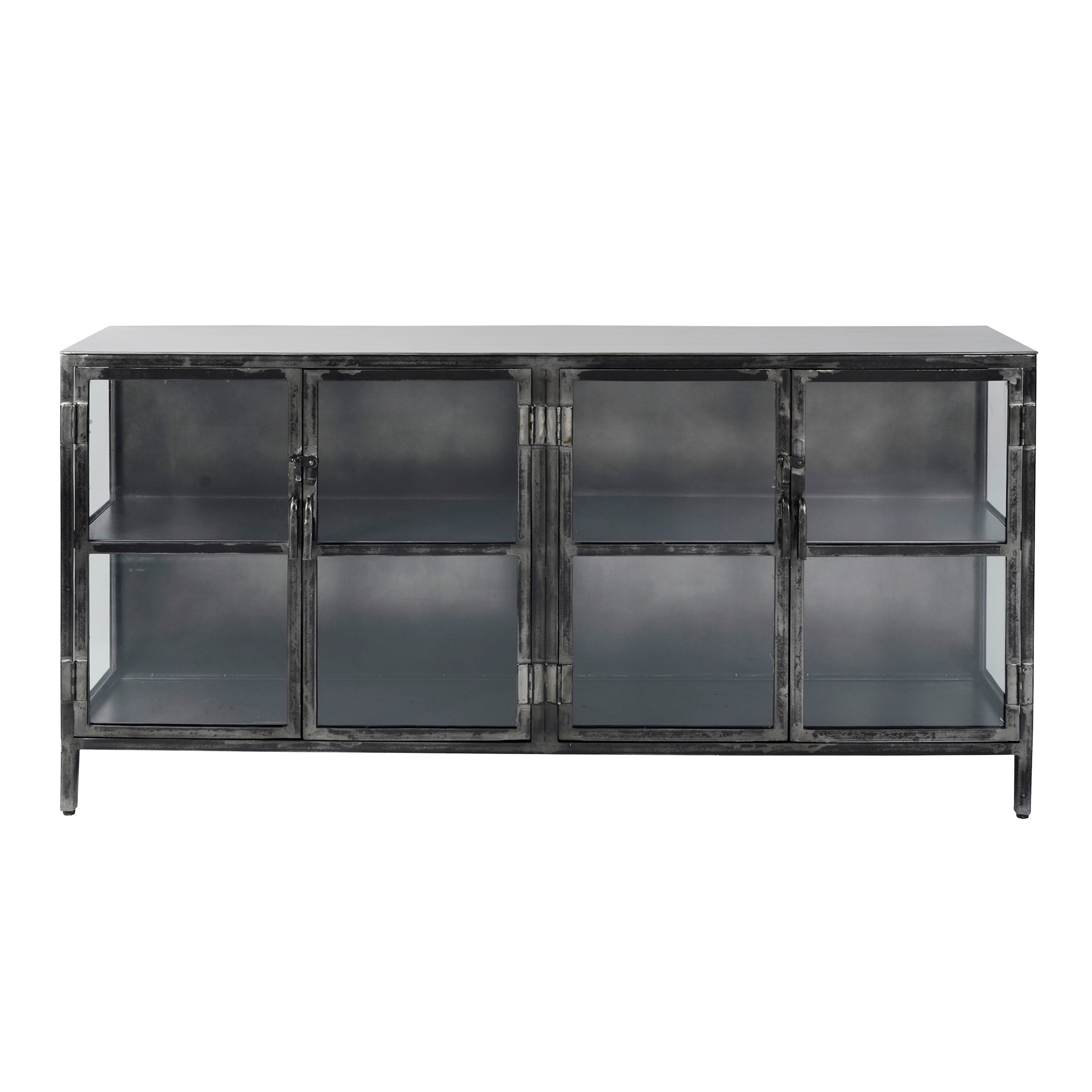 Sideboard Ferro – Metall & Glas mit 4 Glastüren & Einlegeboden, 180 x 40 x 92 cm