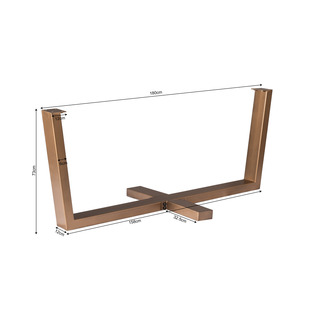 Esstischgestell Kreuzbein Bronze – Metallgestell mit Kreuzfuß, passend für Tischplatten 160–240 cm, 180 x 80 x 73 cm