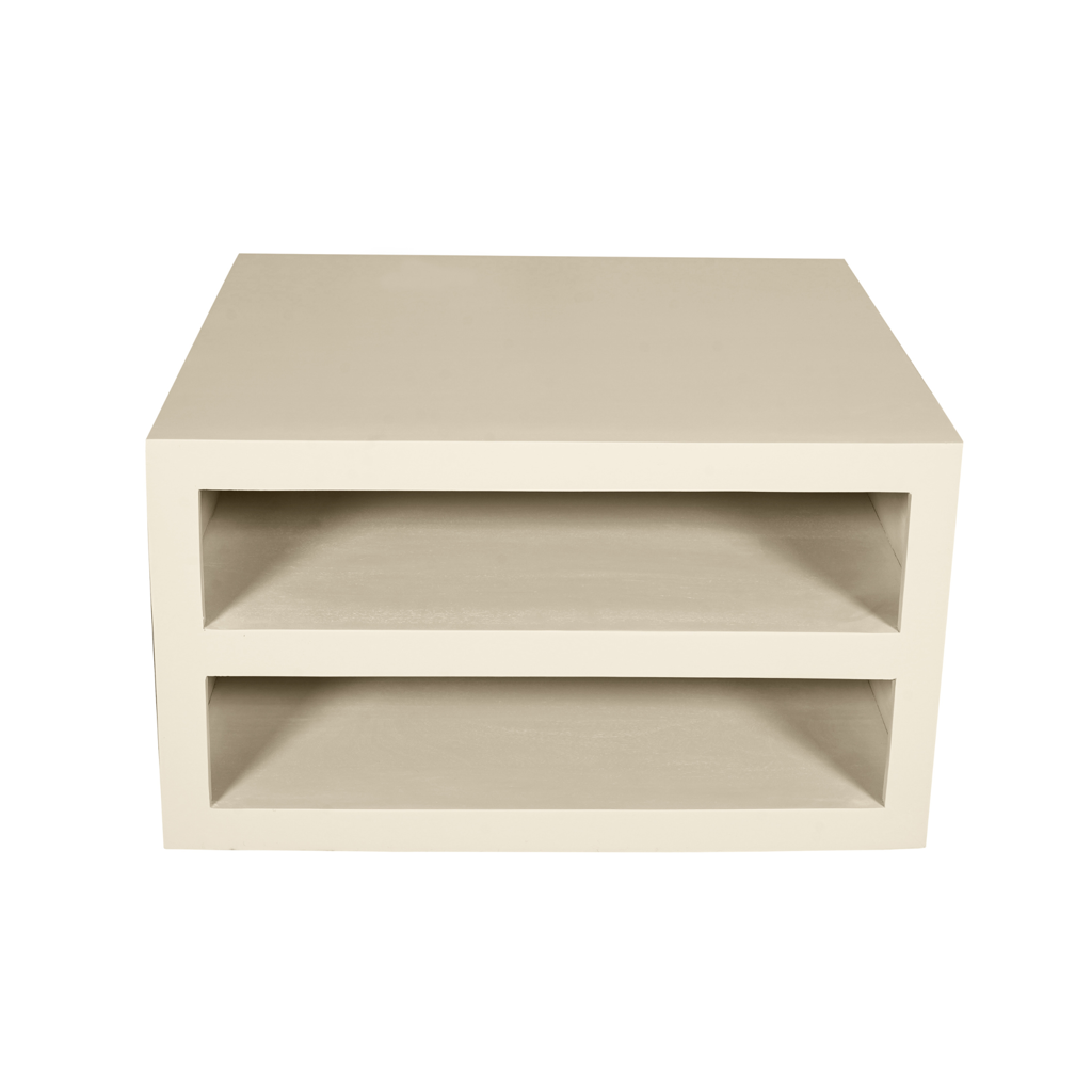 Couchtisch Bali Sand 80x80x40 cm aus Mangoholz in Sand-Finish mit Stauraum