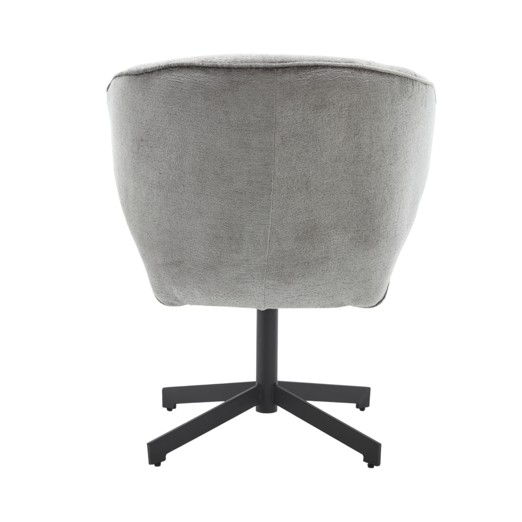 Esszimmerstuhl Persie – drehbarer Stuhl mit Armlehnen, Loris-Stoff & Metallgestell, 68×62×83 cm, moderne Polsterung in Grau