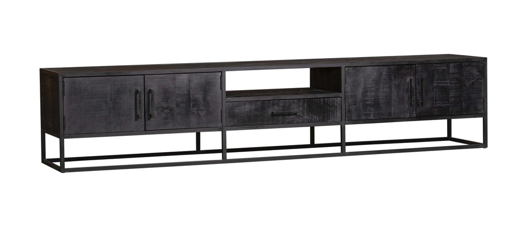 TV-Schrank Denver Schwarz 240 cm | Mangoholz und Stahl