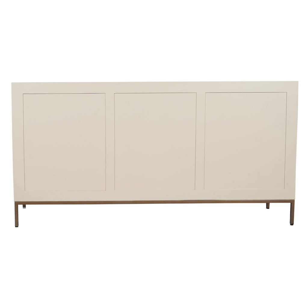 Sideboard Sole Sand 165x45x85 cm – Mangoholz Kommode mit Lamellenfront & elegantem Metallrahmen