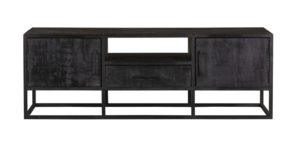 TV-Schrank Denver Schwarz 145 cm | Mangoholz und Stahl