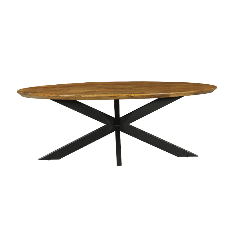 Esstisch Jacky Oval 300x120x76 cm aus Mangoholz mit schwarzem Metallgestell