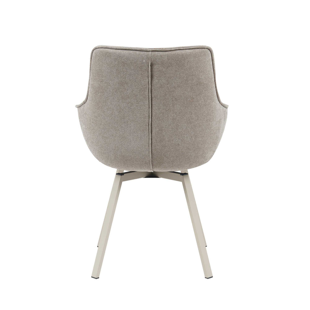 Esszimmerstuhl Mees Taupe – drehbarer Stoffstuhl mit Armlehne & hellem Metallgestell, modern & komfortabel