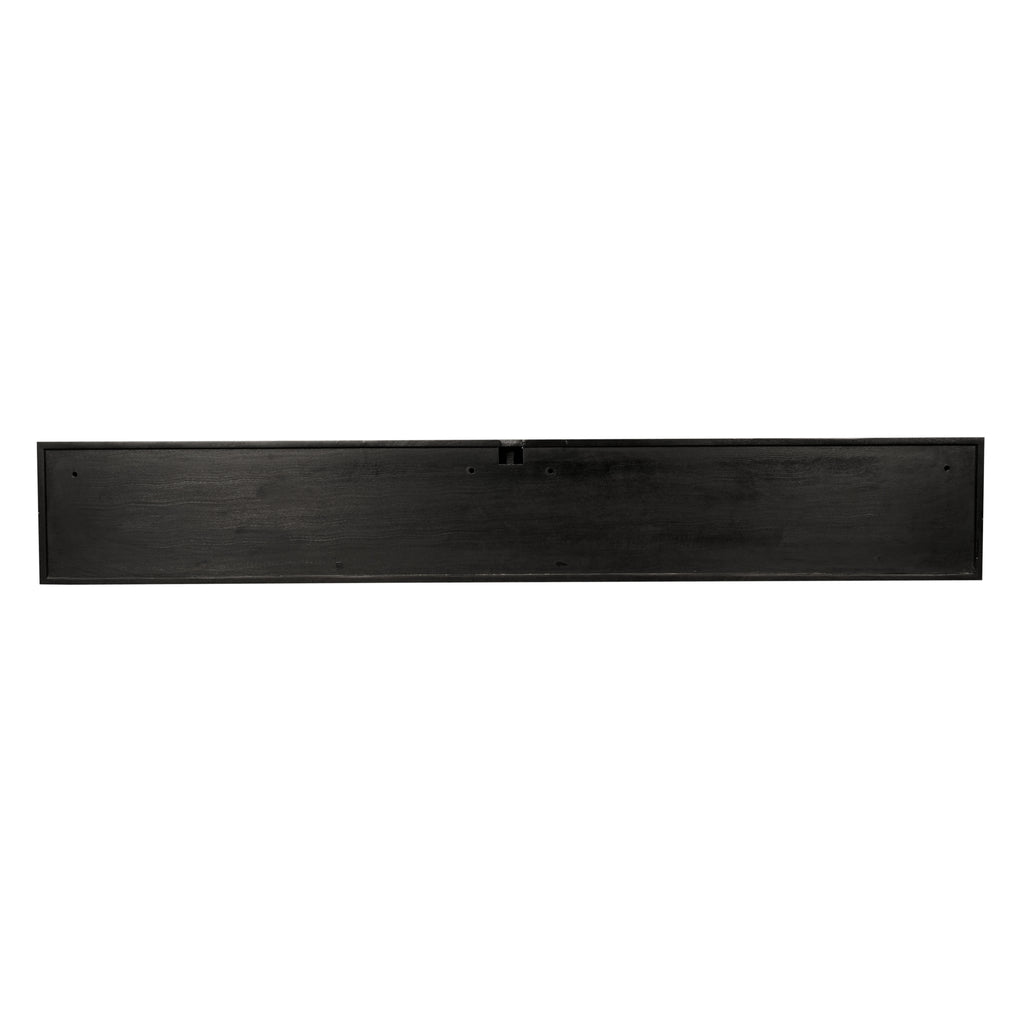TV-Board Mandy Schwarz – schwebendes Lowboard aus Mangoholz mit Lamellen & Push-to-Open, 200 x 35 x 30 cm