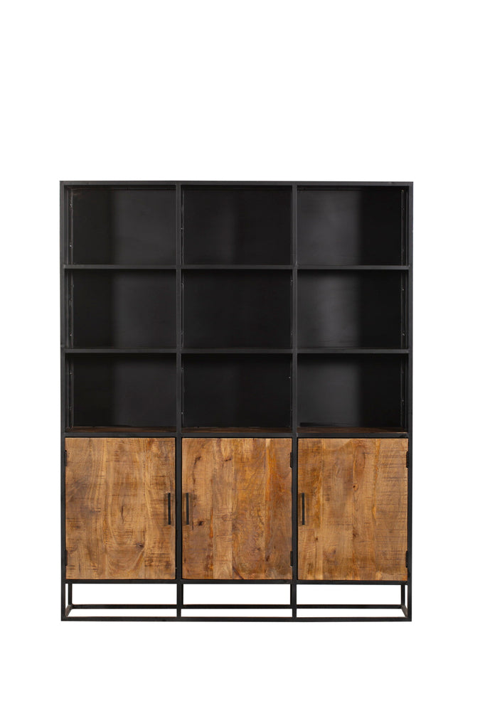 Bücherregal Orlen – Mangoholztüren & Fächer, 160 x 40 x 200 cm, stilvolles Design