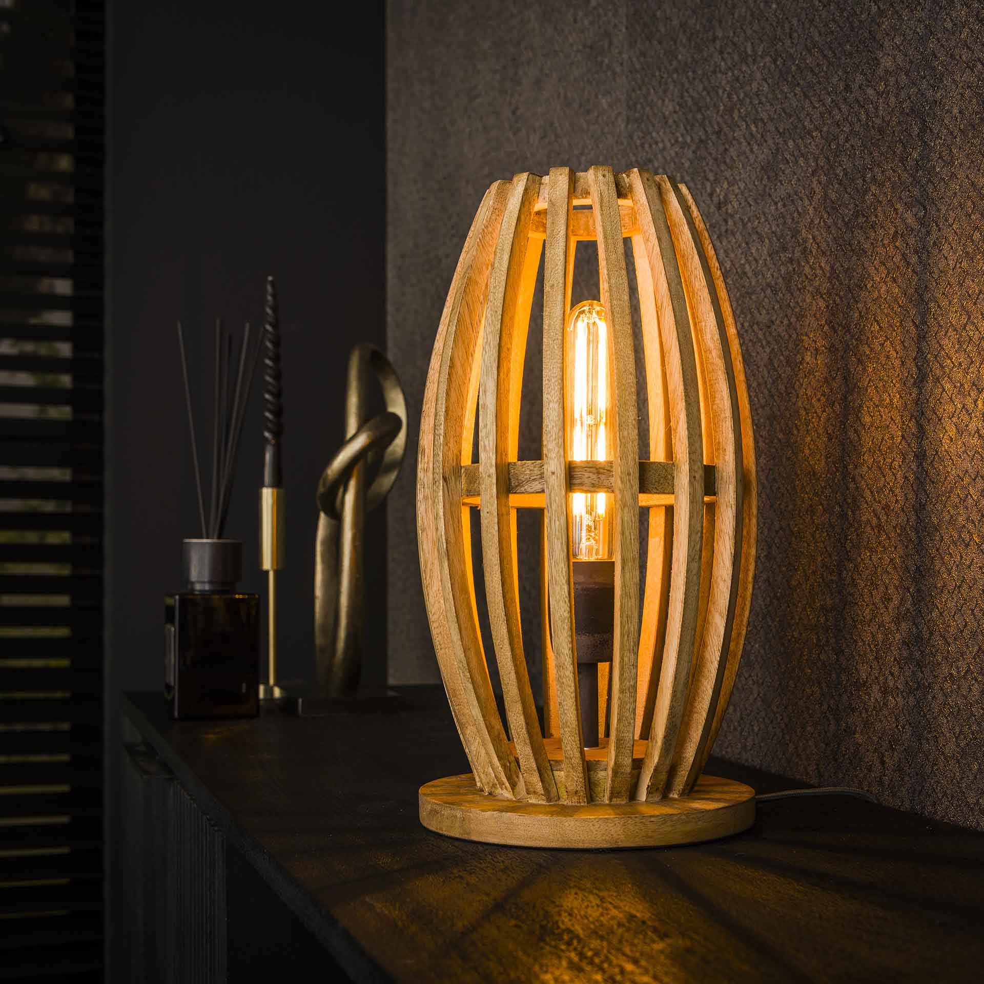 Tischleuchte – Avani Stone – Massivholz Mango natur