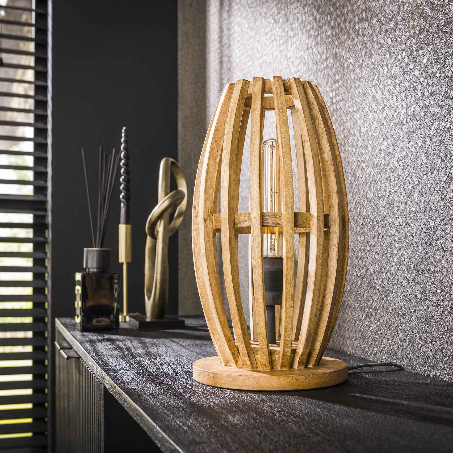 Tischleuchte – Avani Stone – Massivholz Mango natur