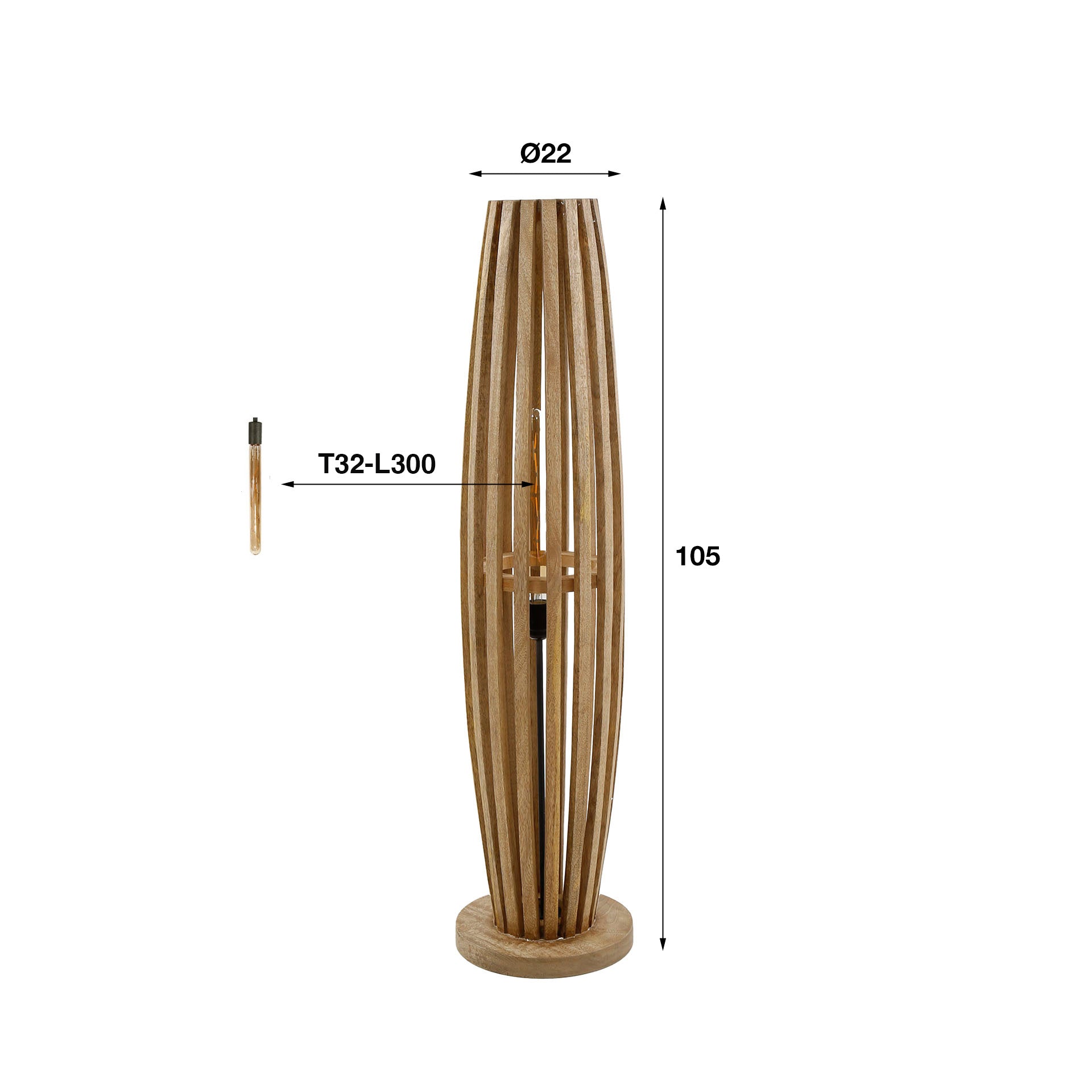 Stehleuchte – Linea Hue – Massivholz Mango natur