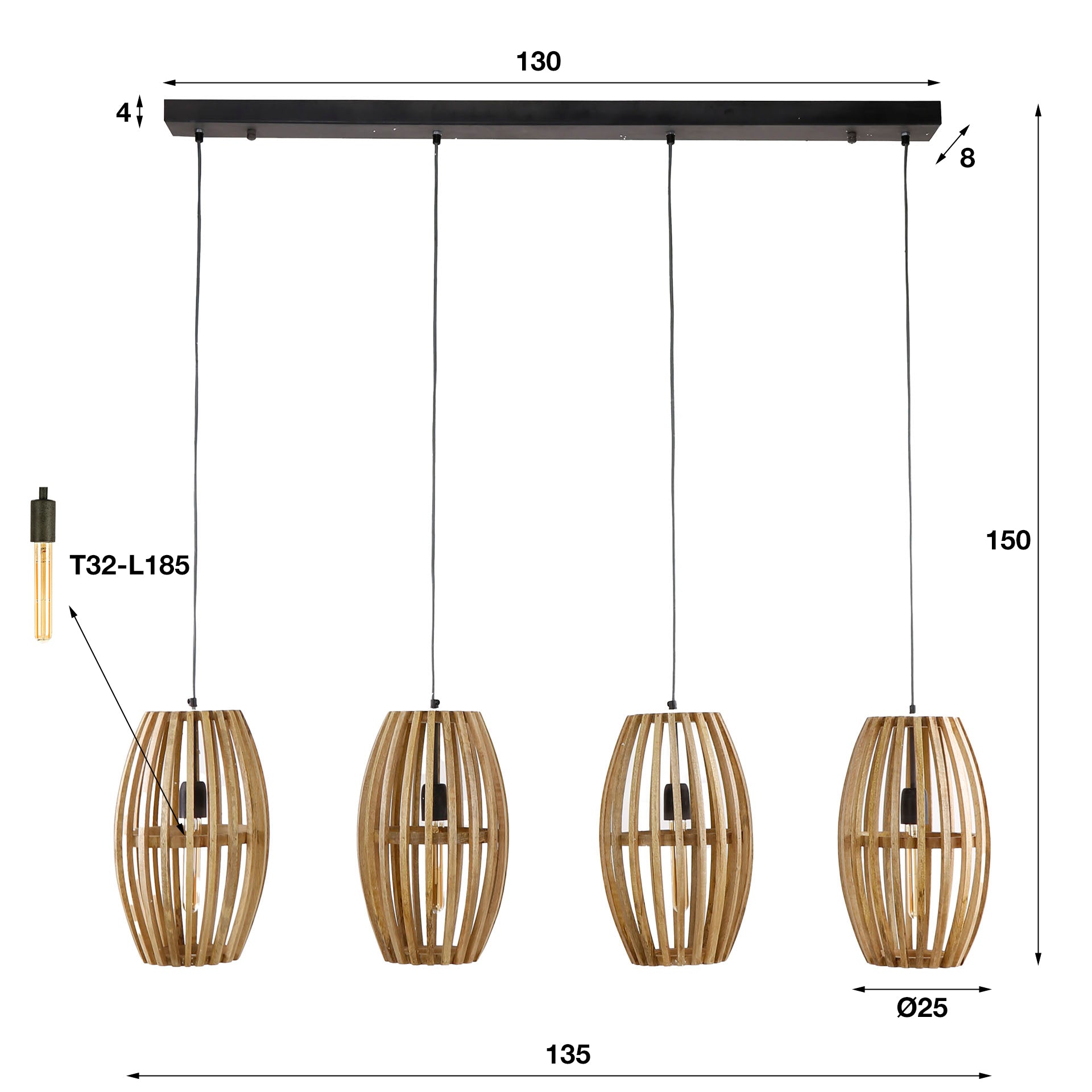 Hängeleuchte – Modena Grace – Massivholz Mango natur