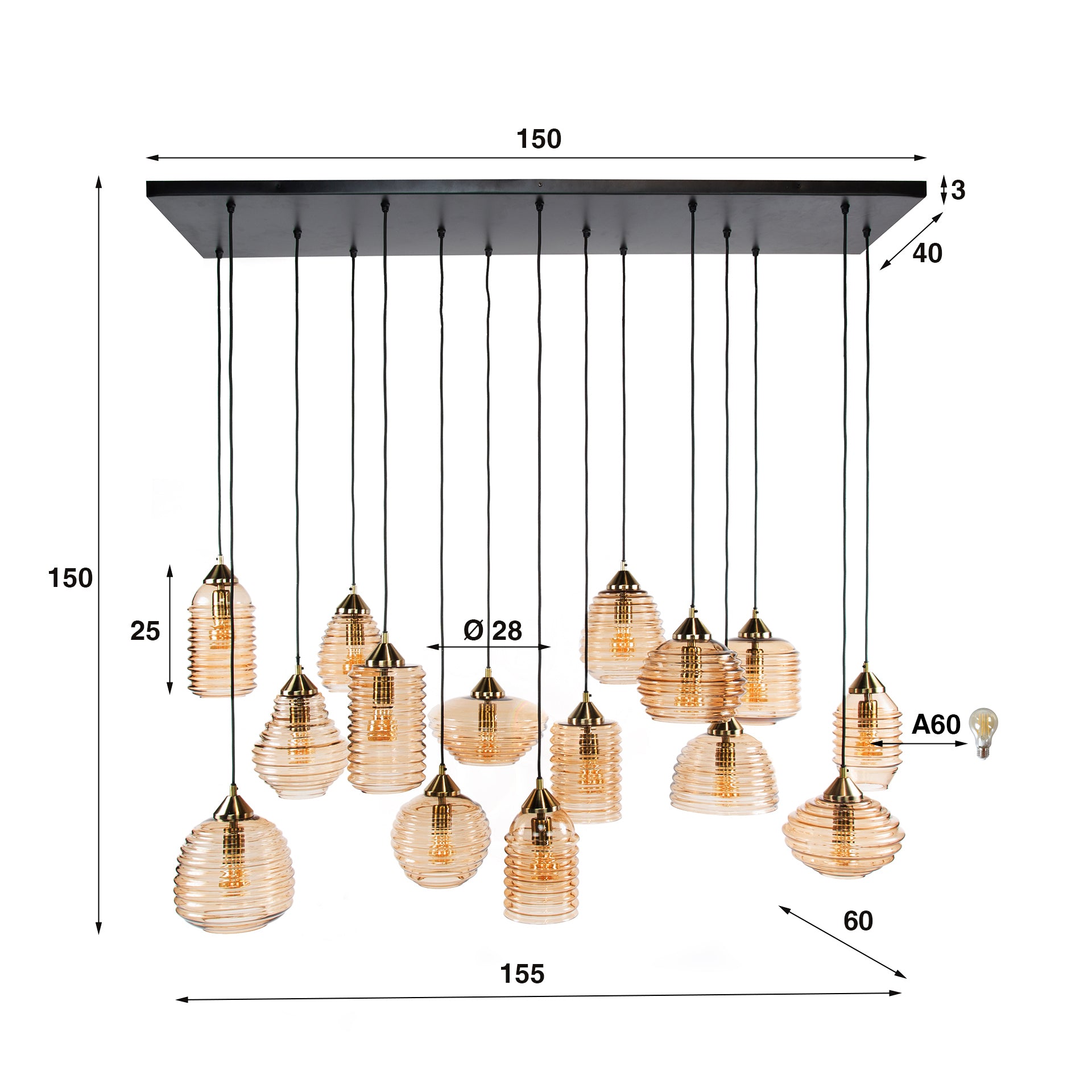 Hängeleuchte – Vivo Hue – Glas – Amber color glas