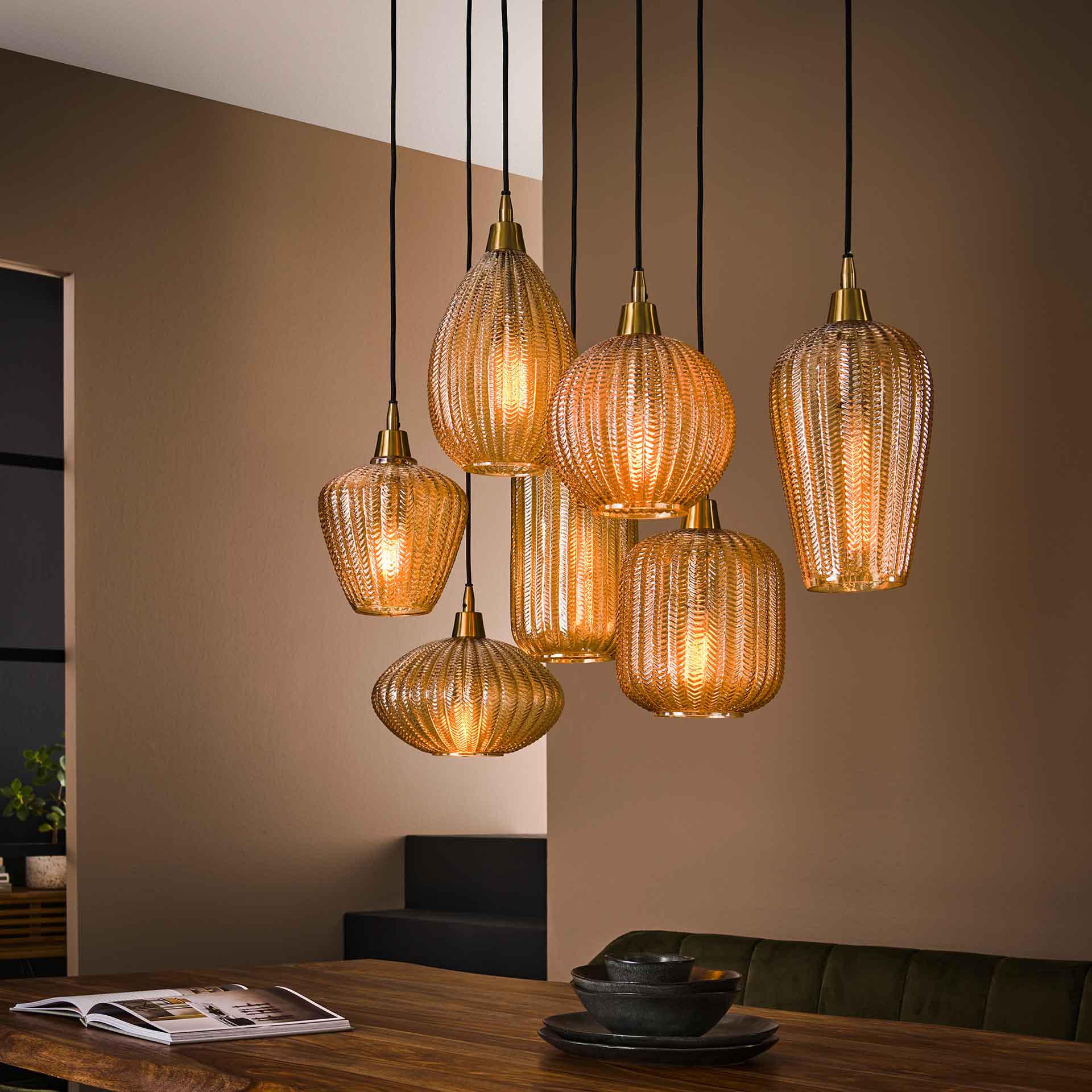 Hängeleuchte – Vivo Noir – Glas – Amber color glas