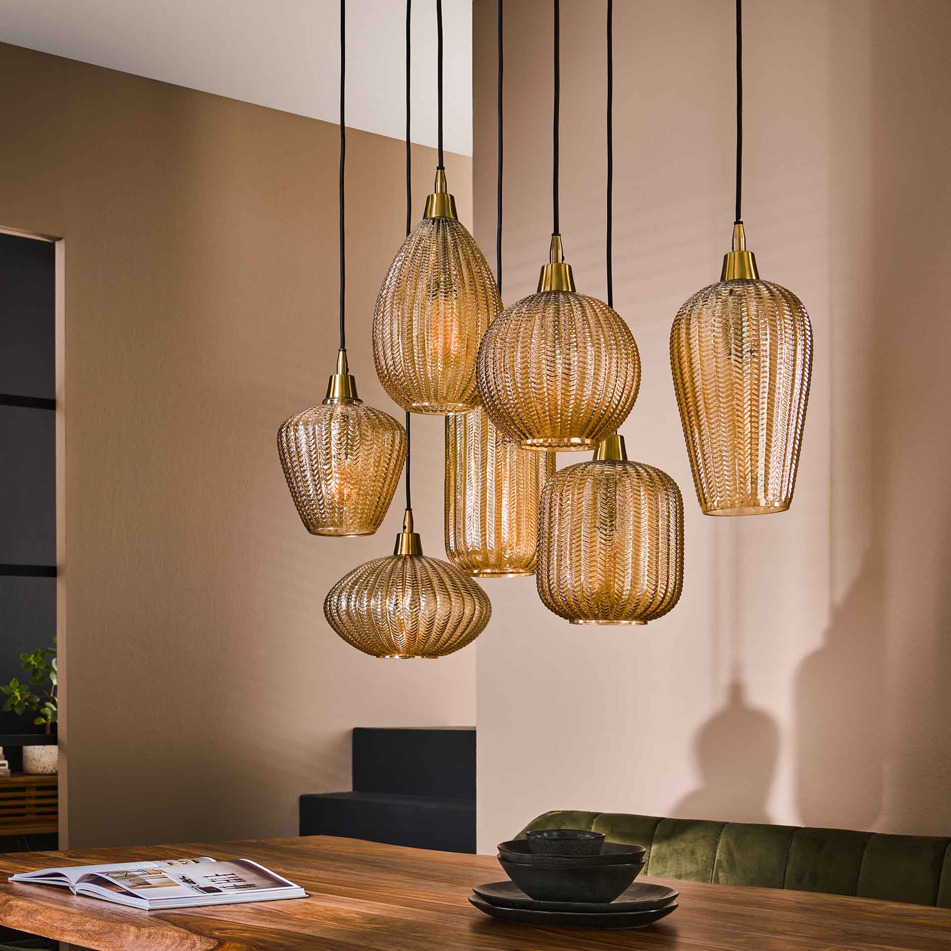 Hängeleuchte – Vivo Noir – Glas – Amber color glas