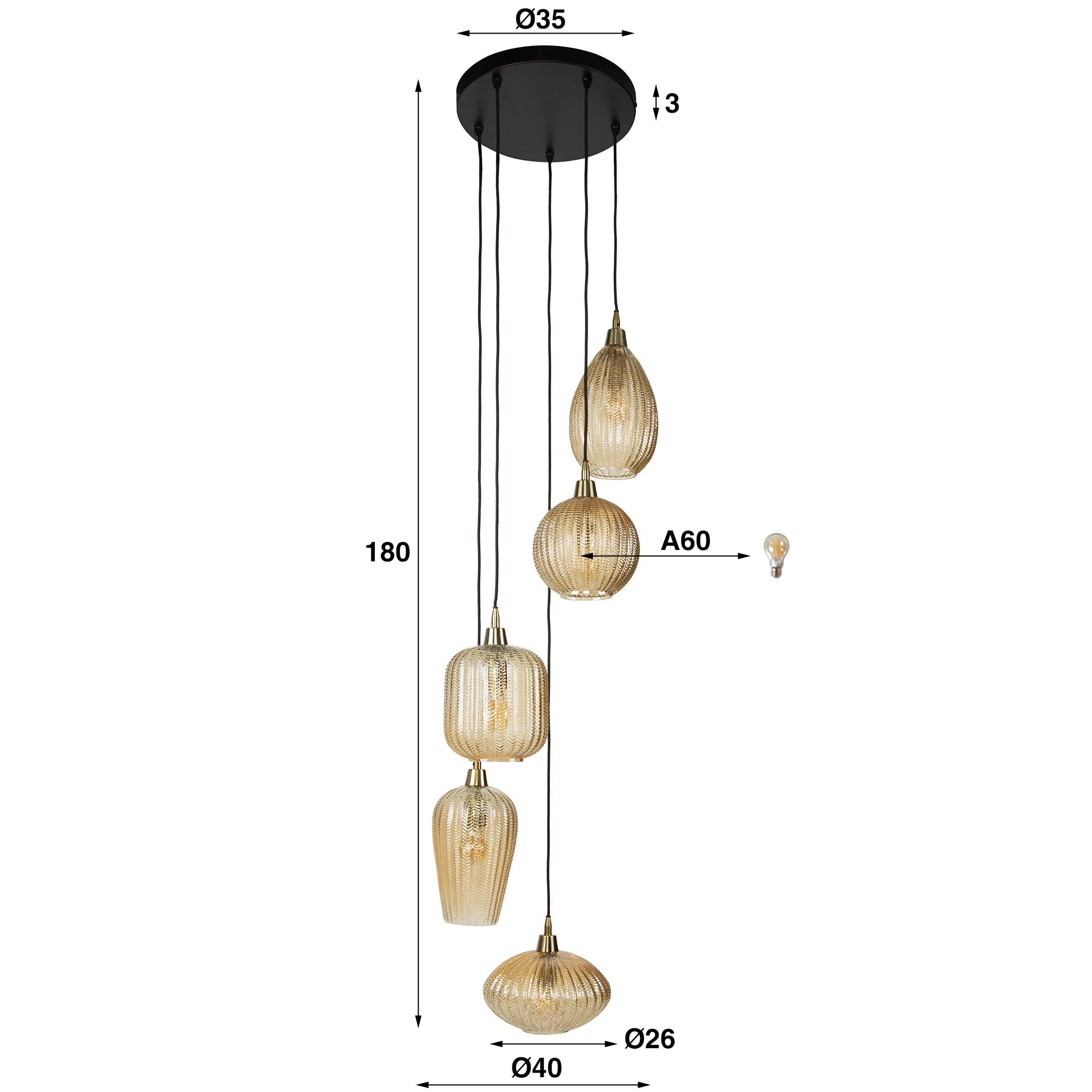 Hängeleuchte – Aurora Pure – Glas – Amber color glas