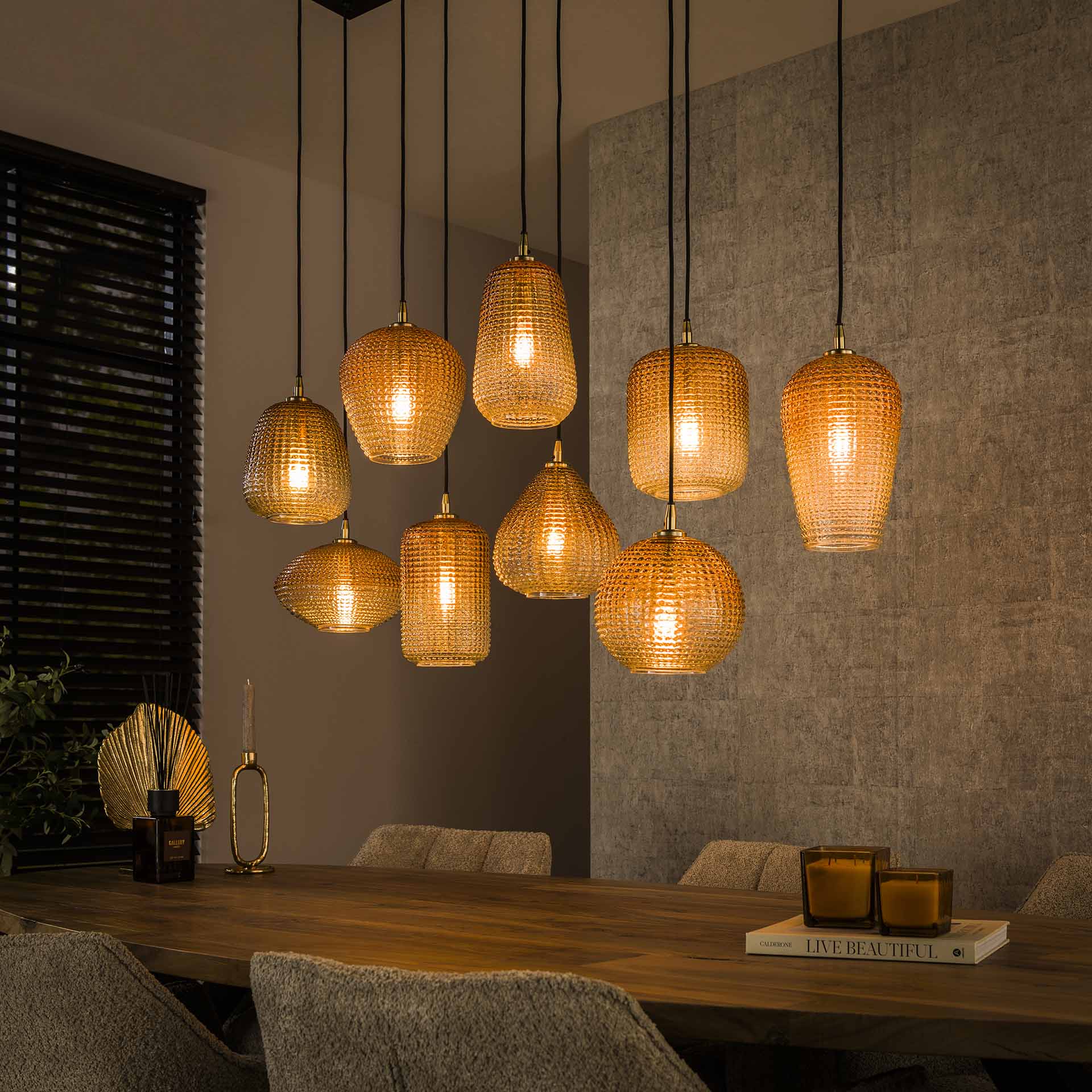 Hängeleuchte – Fiora Oak – Glas – Amber color glas