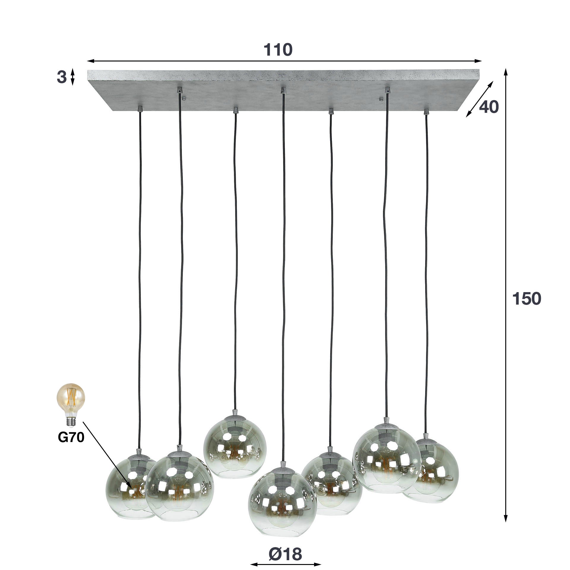 Hängeleuchte – Canto Modern – Alt Silber Finish