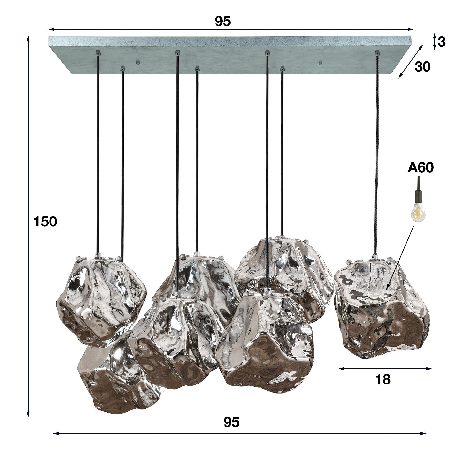 Hängeleuchte – Mira Living – Glas – Chromed glas