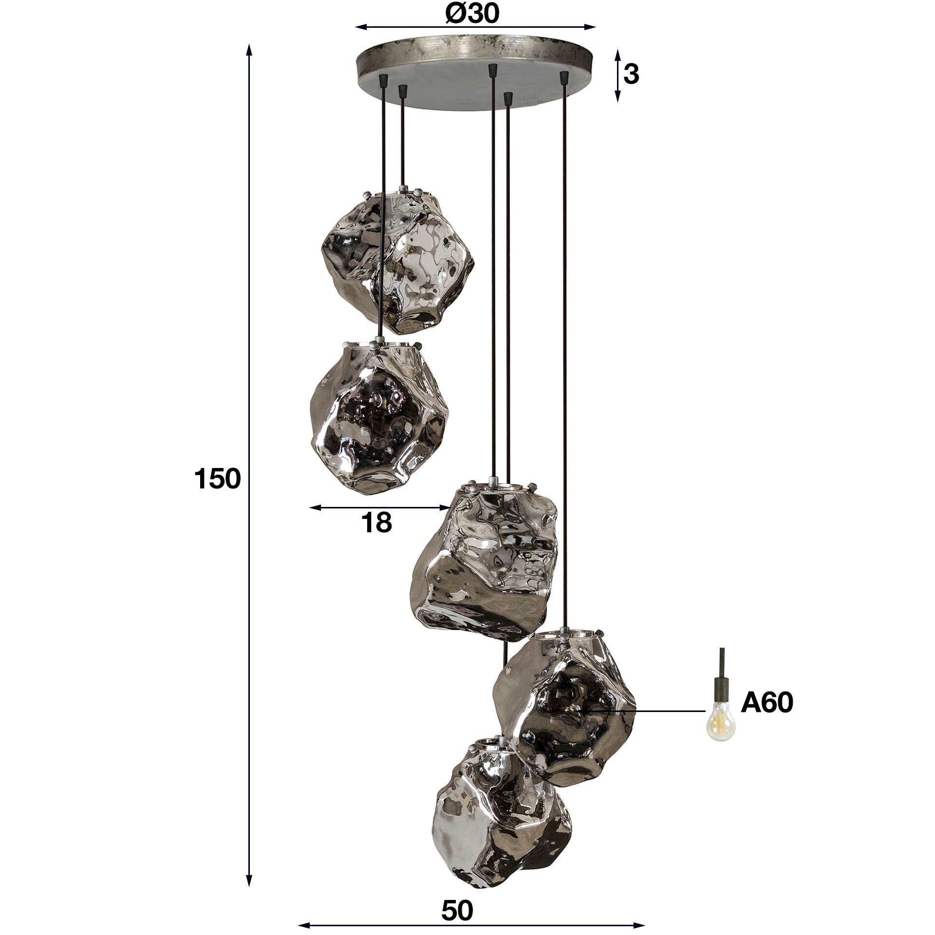 Hängeleuchte – Linea Select – Glas – Chromed glas