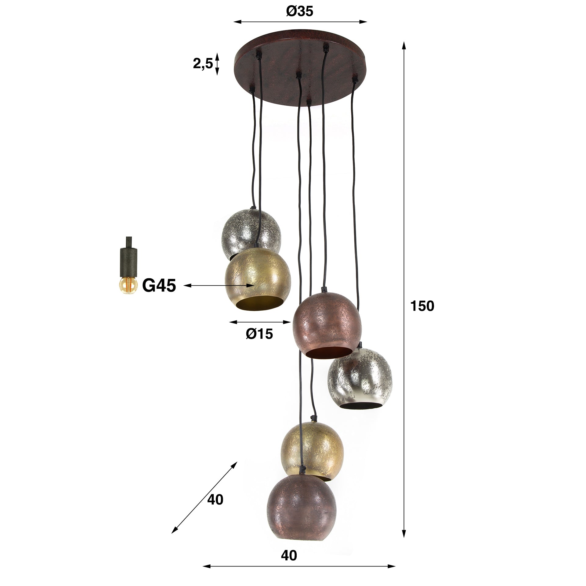Hängeleuchte – Vivo Grace – Metall – Matt nickel multi color