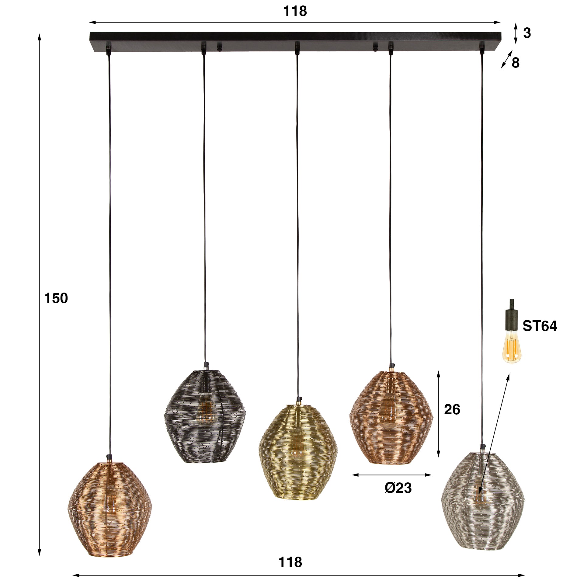 Hängeleuchte – Calda Hue – Matt nickel multi color
