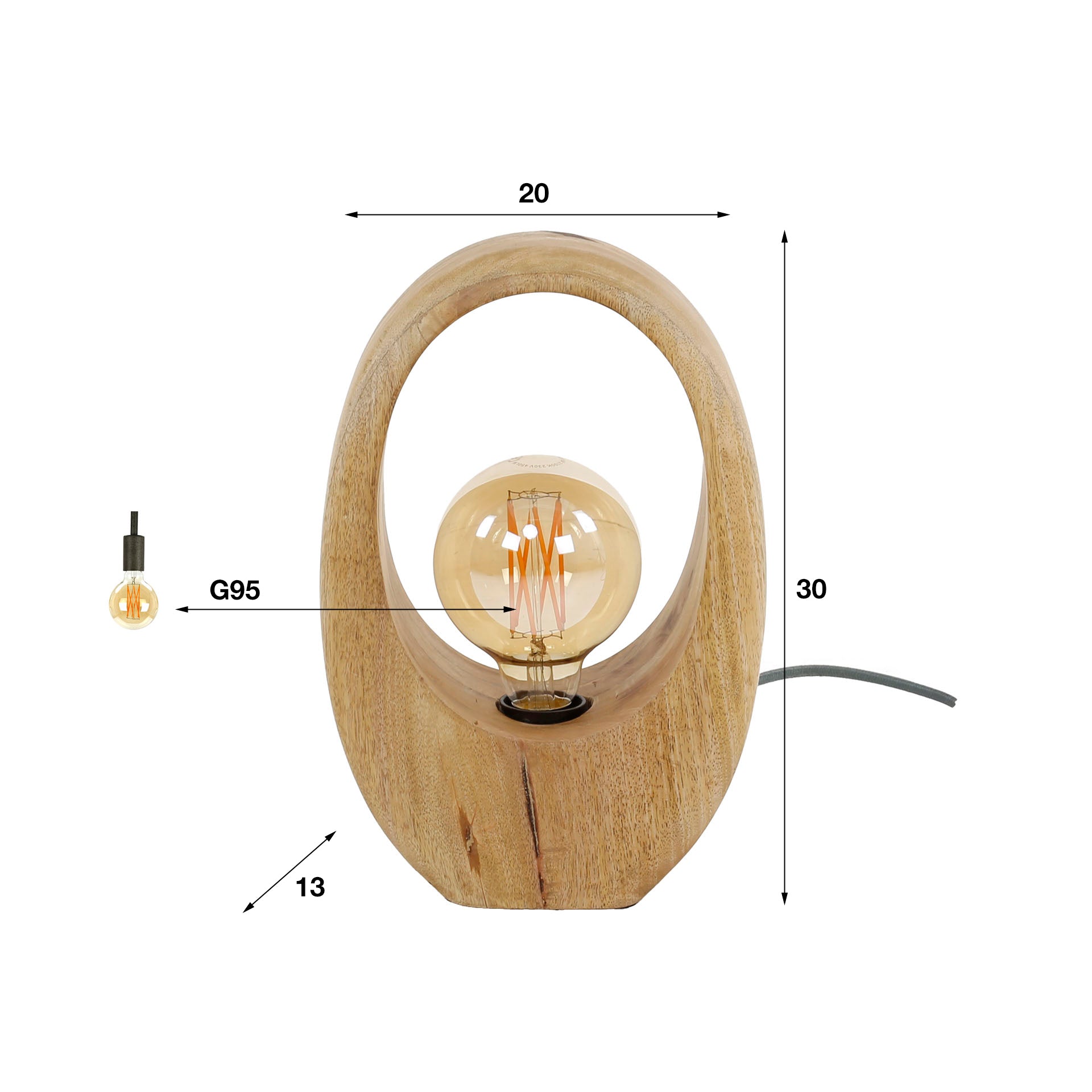 Tischleuchte – Linea Origin – Massivholz Mango natur