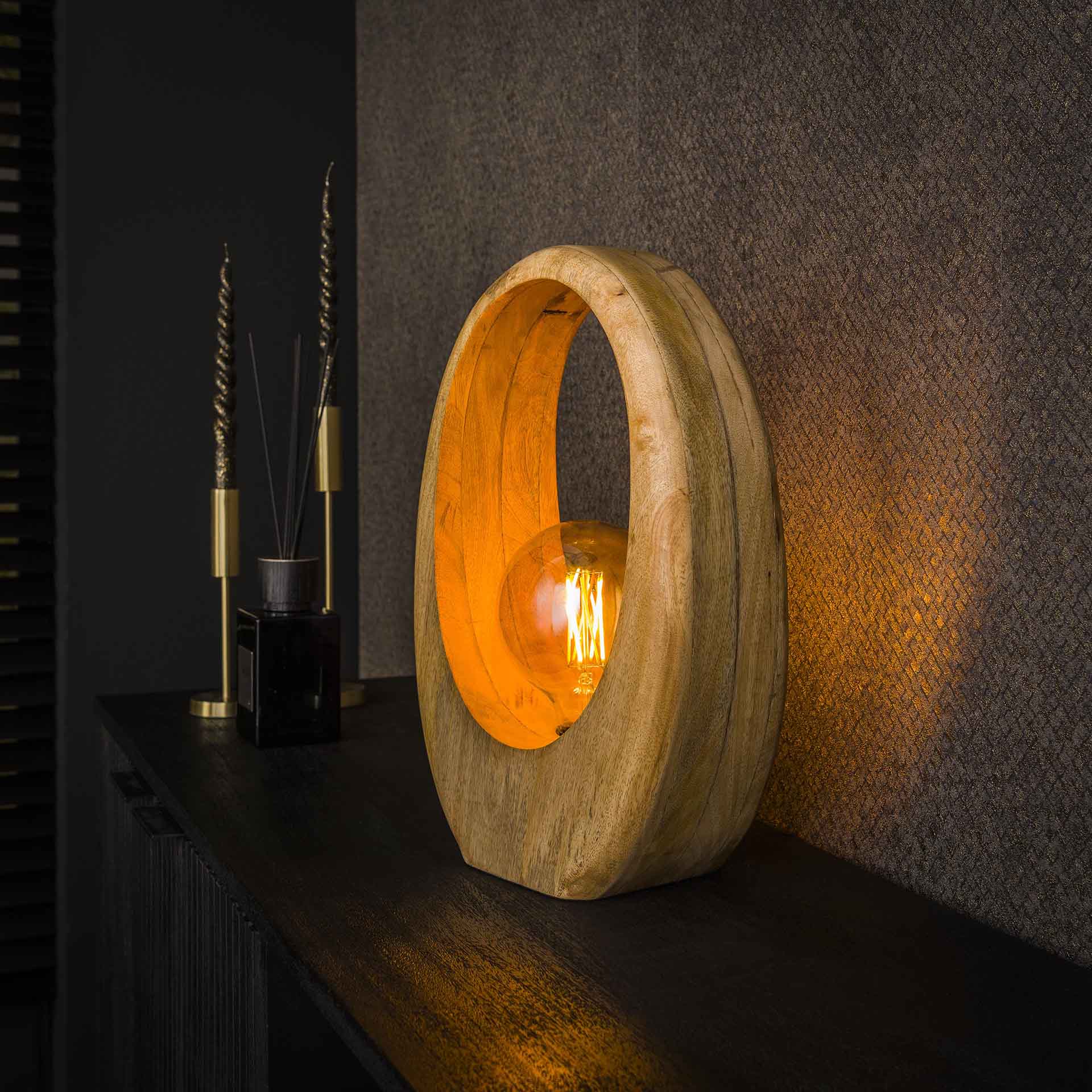 Tischleuchte – Scalea Design – Massivholz Mango natur