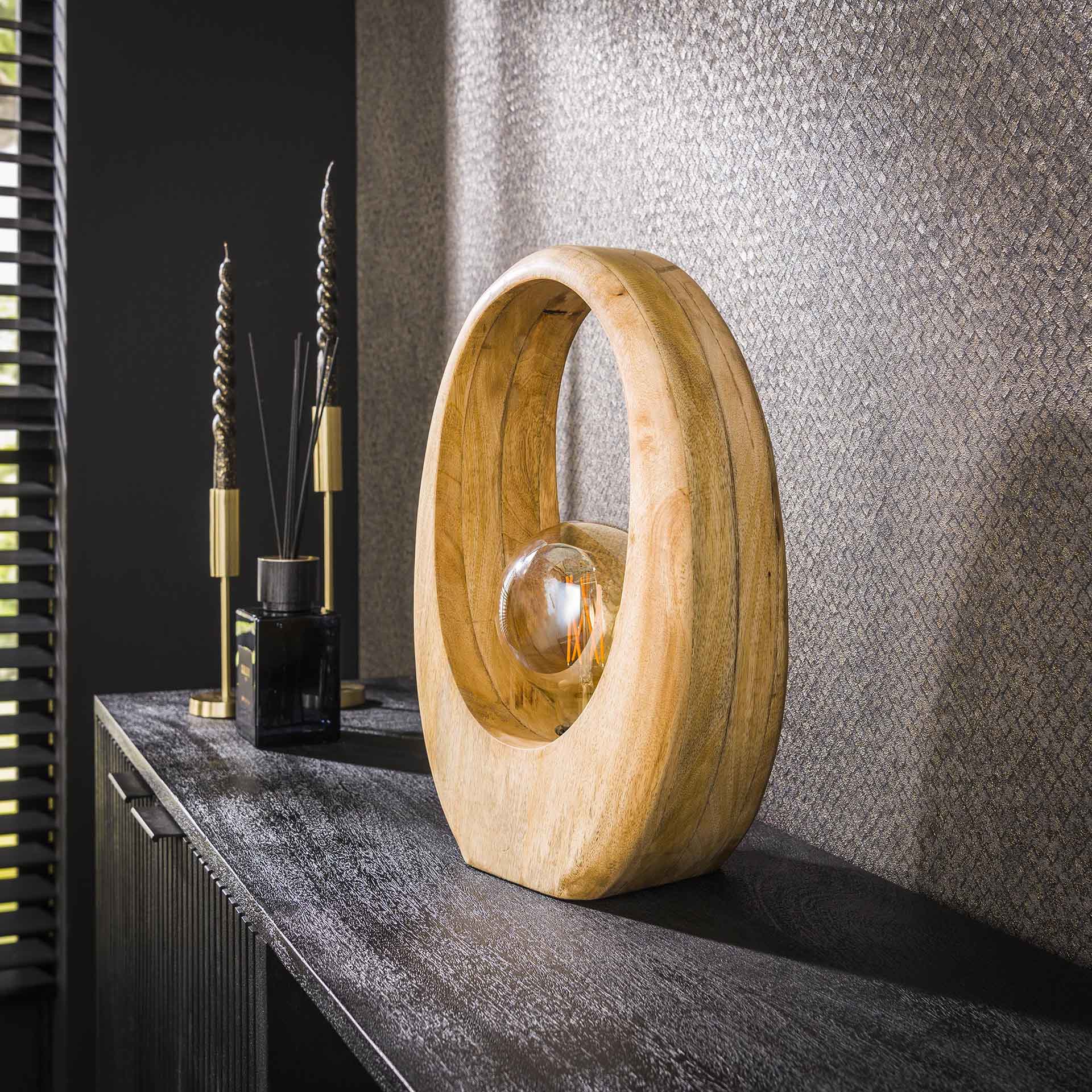 Tischleuchte – Scalea Design – Massivholz Mango natur