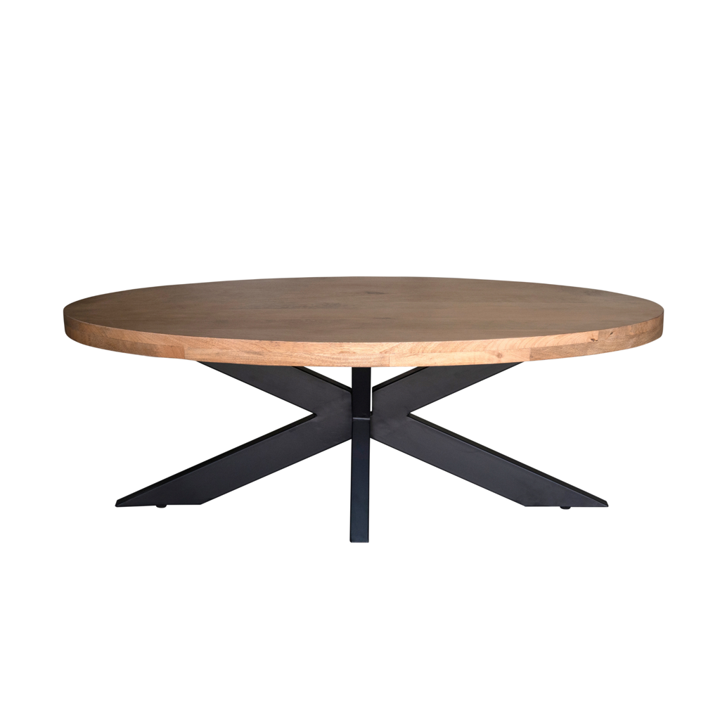 Couchtisch Delta 130x70x46 cm Natur – ovaler Couchtisch aus Mangoholz mit Metallgestell