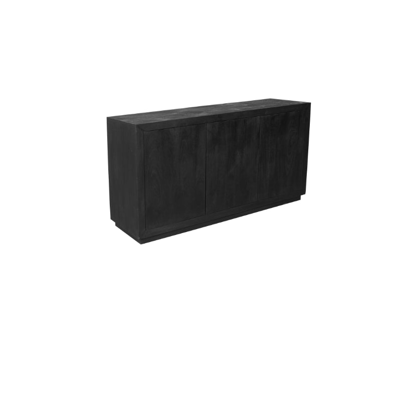 Sideboard Bali Schwarz – moderne Kommode aus Mangoholz mit 3 Türen & Push-to-Open, 150 x 45 x 80 cm