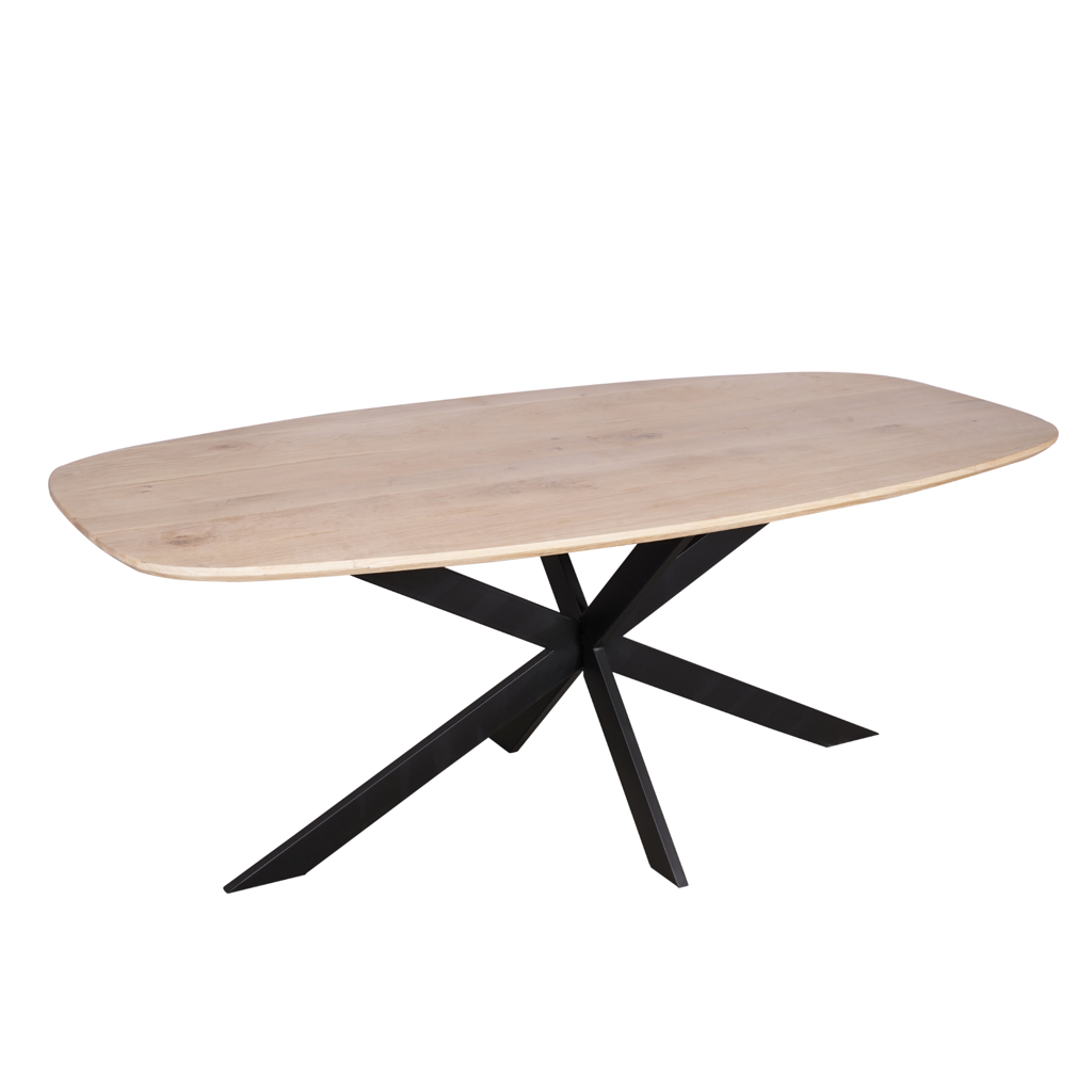 Esstisch Evoque – dänisch oval, Natur Eiche FSC-zertifiziert, 200 x 100 x 76 cm, Massivholz mit Spidergestell