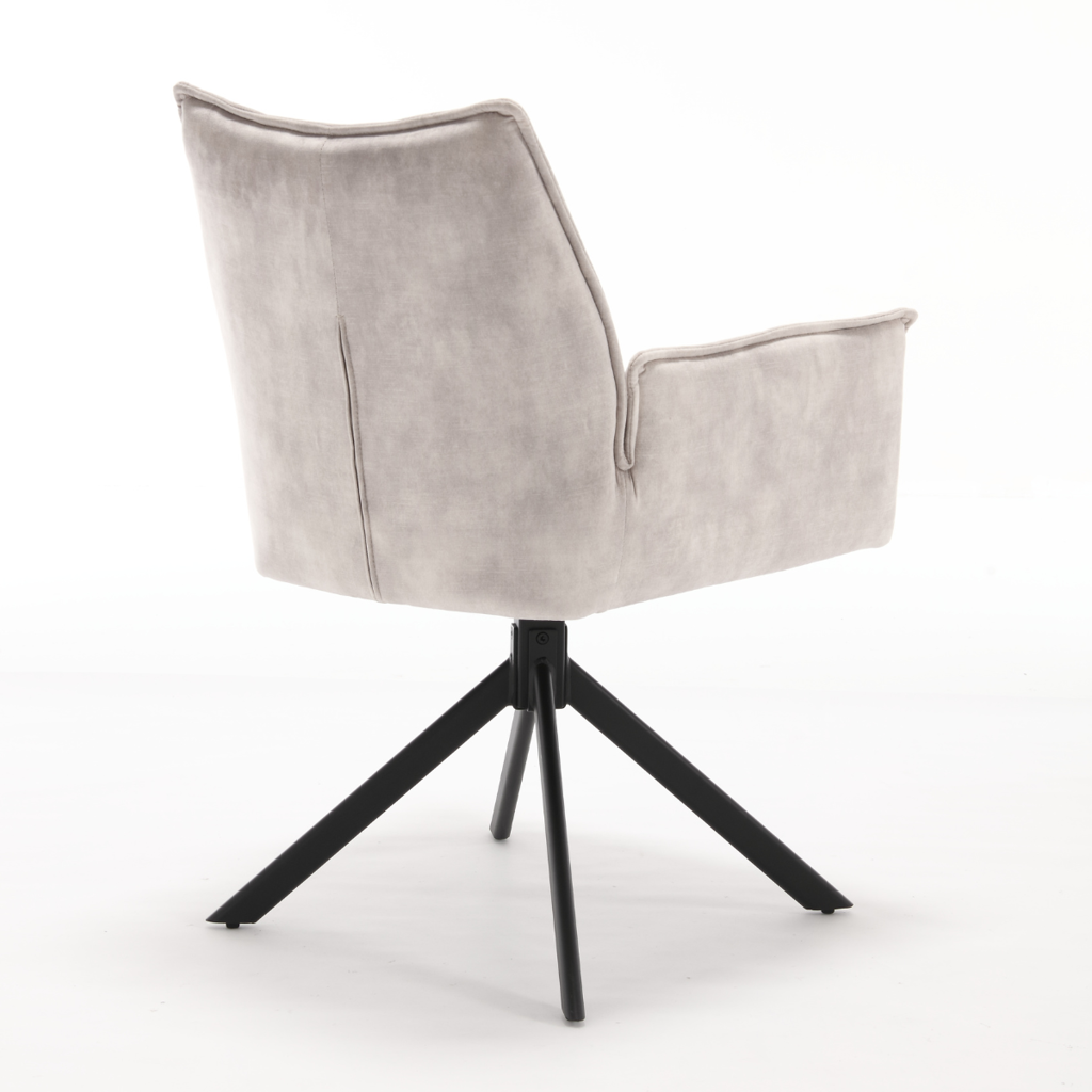 Esszimmerstuhl Daira Velvet Champagner – Drehstuhl 65×56×85 cm mit Armlehnen, Memory-Rückkehr & schwarzem Metallbein