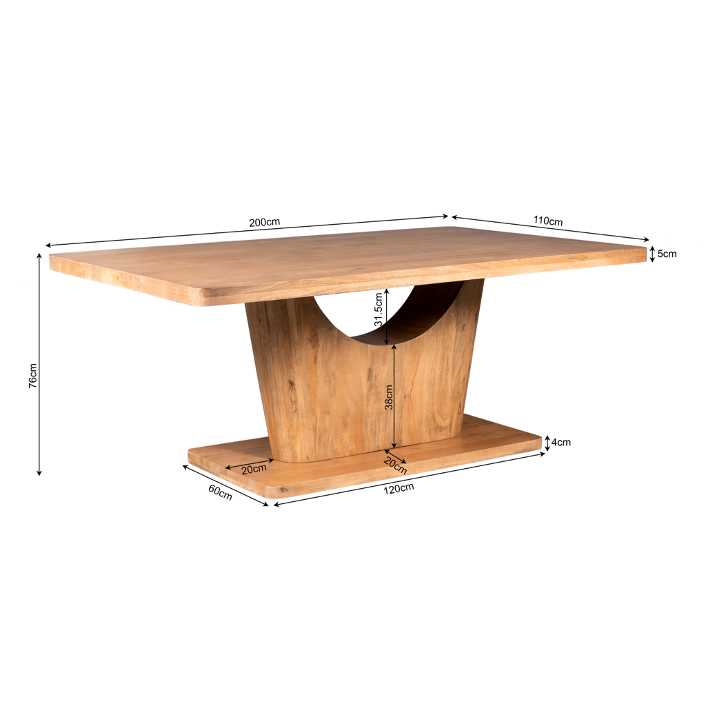 Esstisch CocoMer – Massives Mangoholz Naturfarben, 200 x 110 x 76 cm