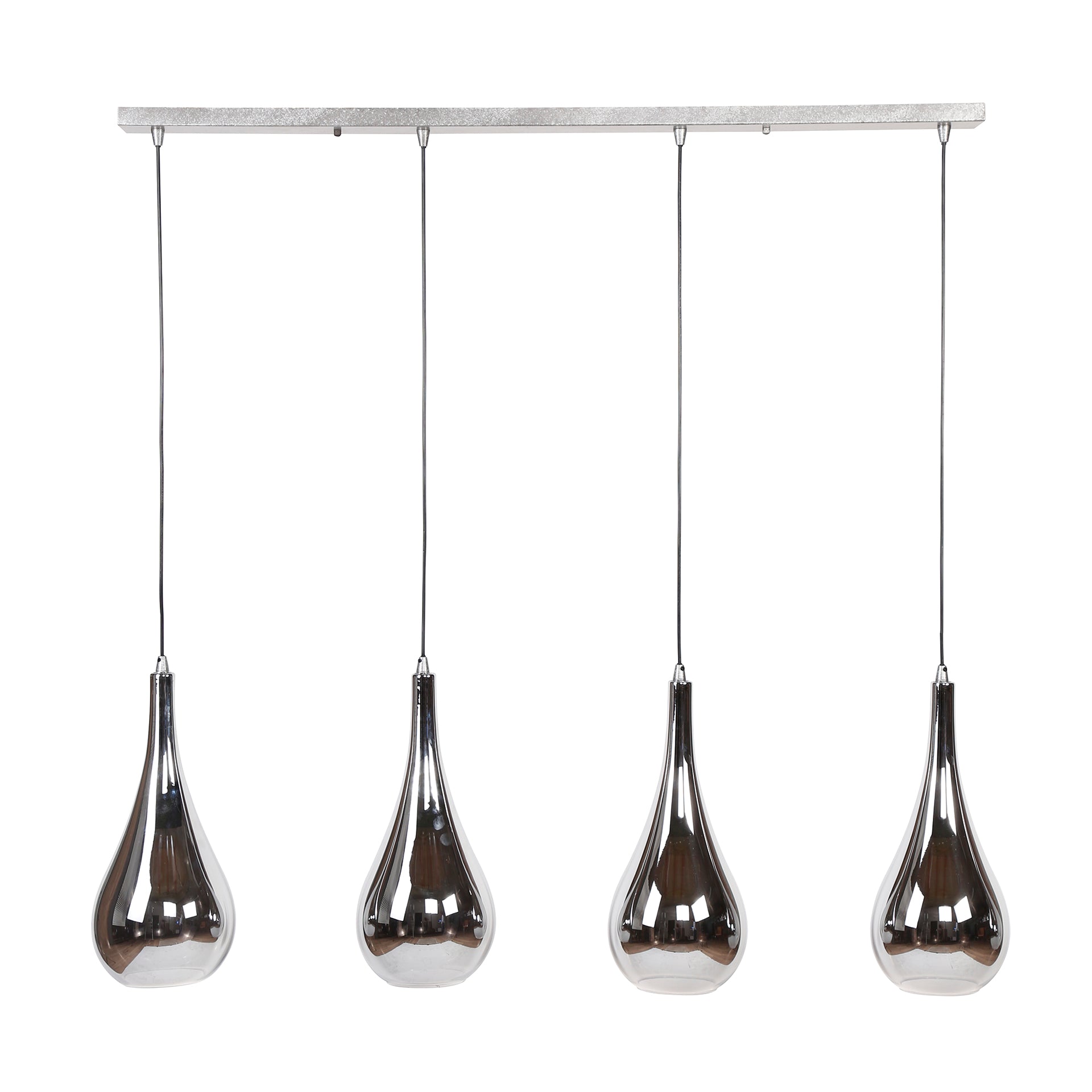Hängeleuchte Gocce 4-flammig – Glas-Leuchte 130×150×20 cm mit Chromglanz & Spiegeleffekt, höhenverstellbar, E27, LED geeignet