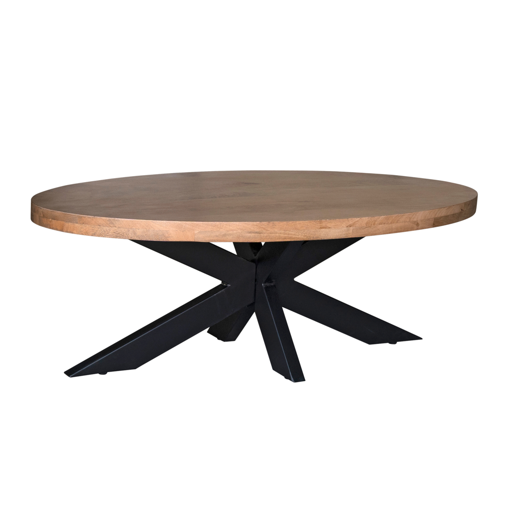 Couchtisch Delta 130x70x46 cm Natur – ovaler Couchtisch aus Mangoholz mit Metallgestell