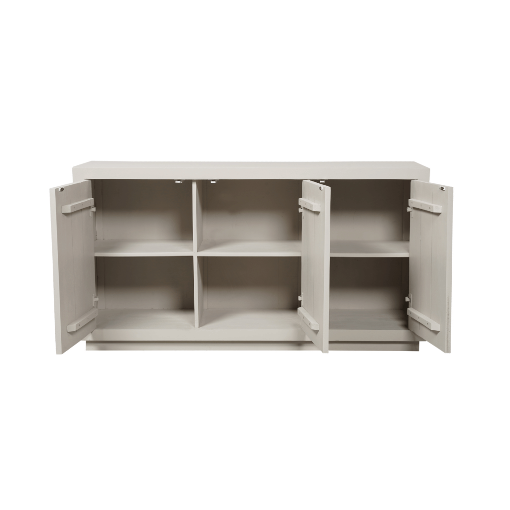 Sideboard Bali 200x45x80 cm – modernes Mangoholz in Sandfarben mit 4 Türen & Push-to-Open-System