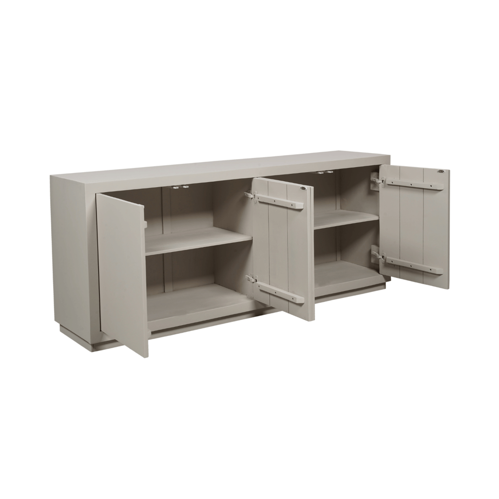 Sideboard Bali 200x45x80 cm – modernes Mangoholz in Sandfarben mit 4 Türen & Push-to-Open-System